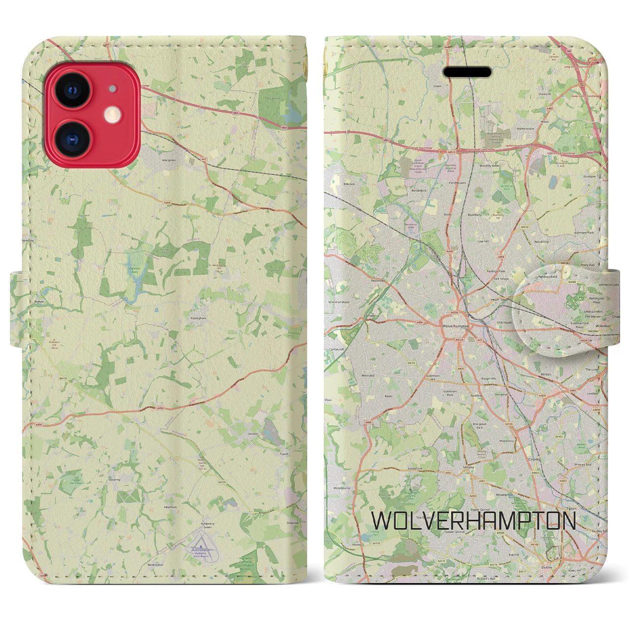 【ウルヴァーハンプトン(イギリス)】地図柄iPhoneケース(手帳タイプ)ナチュラル・iPhone 11 用
