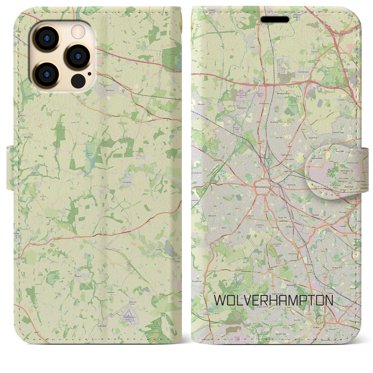 【ウルヴァーハンプトン(イギリス)】地図柄iPhoneケース(手帳タイプ)ナチュラル・iPhone 12 Pro Max 用