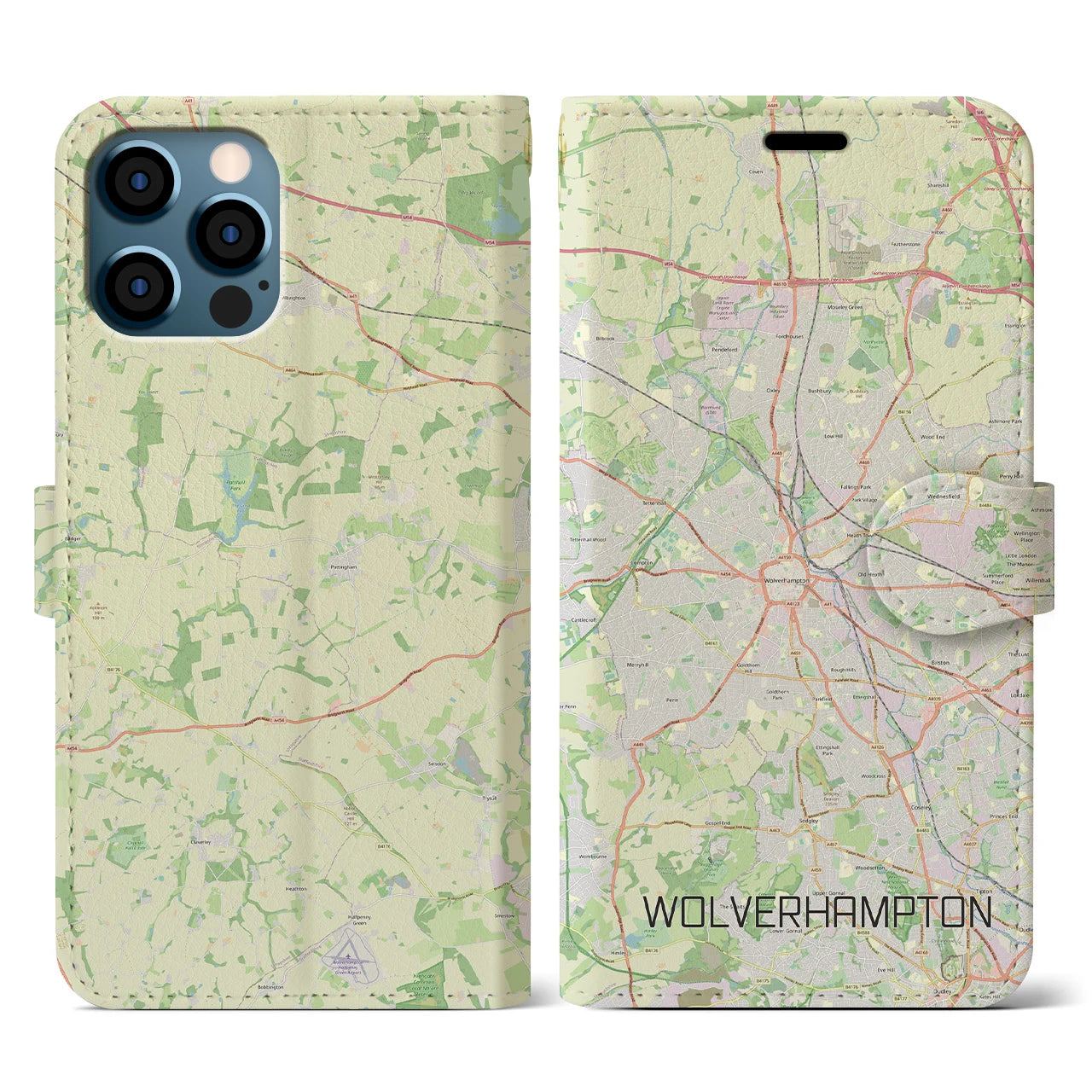 【ウルヴァーハンプトン(イギリス)】地図柄iPhoneケース(手帳タイプ)ナチュラル・iPhone 12 / 12 Pro 用