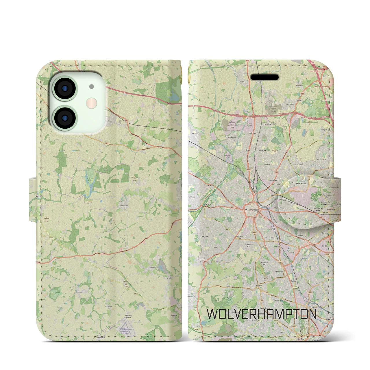 【ウルヴァーハンプトン(イギリス)】地図柄iPhoneケース(手帳タイプ)ナチュラル・iPhone 12 mini 用