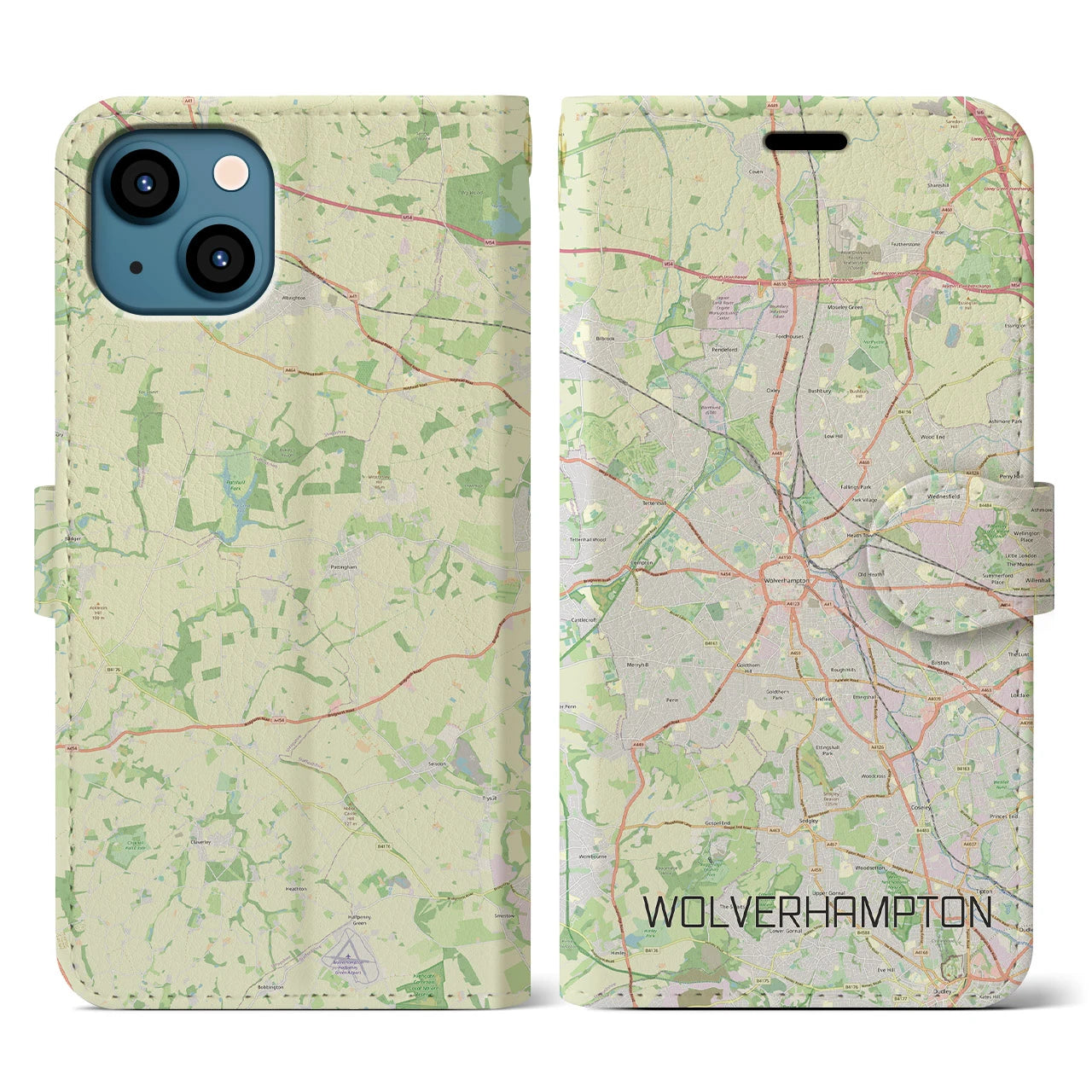 【ウルヴァーハンプトン(イギリス)】地図柄iPhoneケース(手帳タイプ)ナチュラル・iPhone 13 用