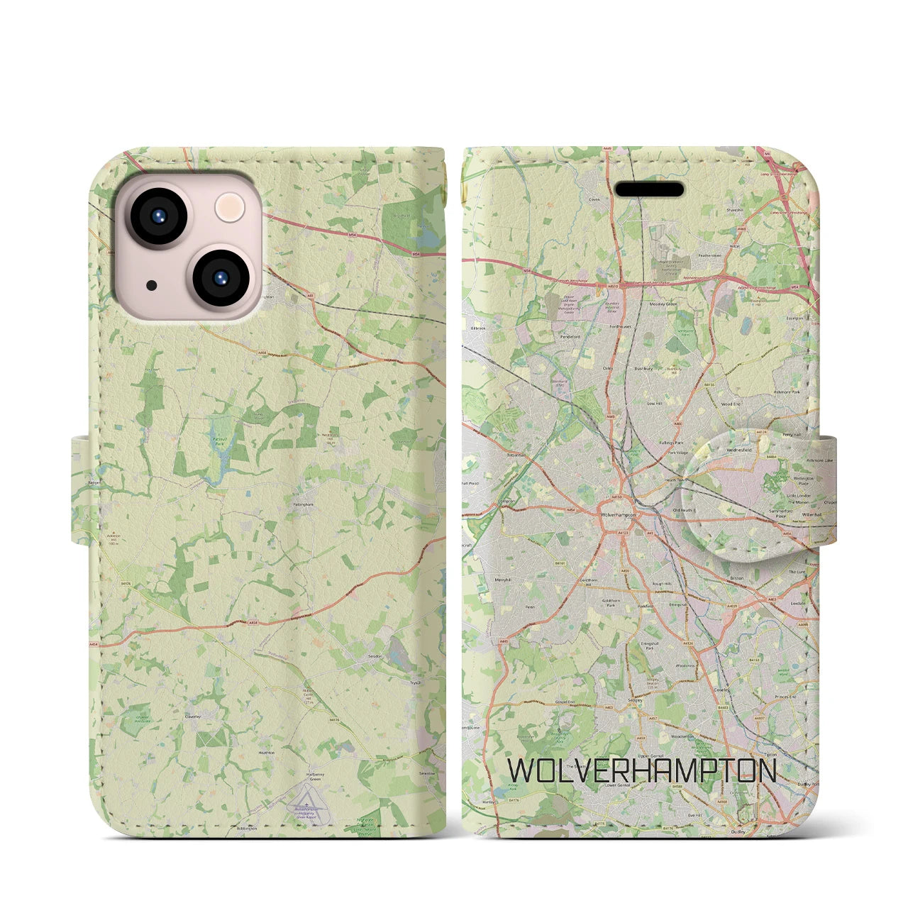 【ウルヴァーハンプトン(イギリス)】地図柄iPhoneケース(手帳タイプ)ナチュラル・iPhone 13 mini 用