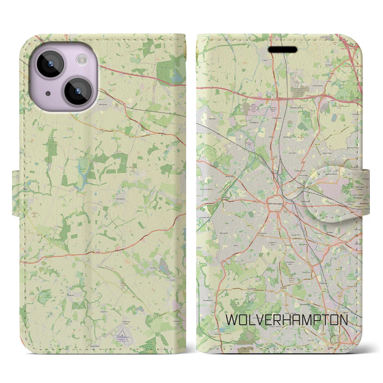 【ウルヴァーハンプトン(イギリス)】地図柄iPhoneケース(手帳タイプ)ナチュラル・iPhone 14 用