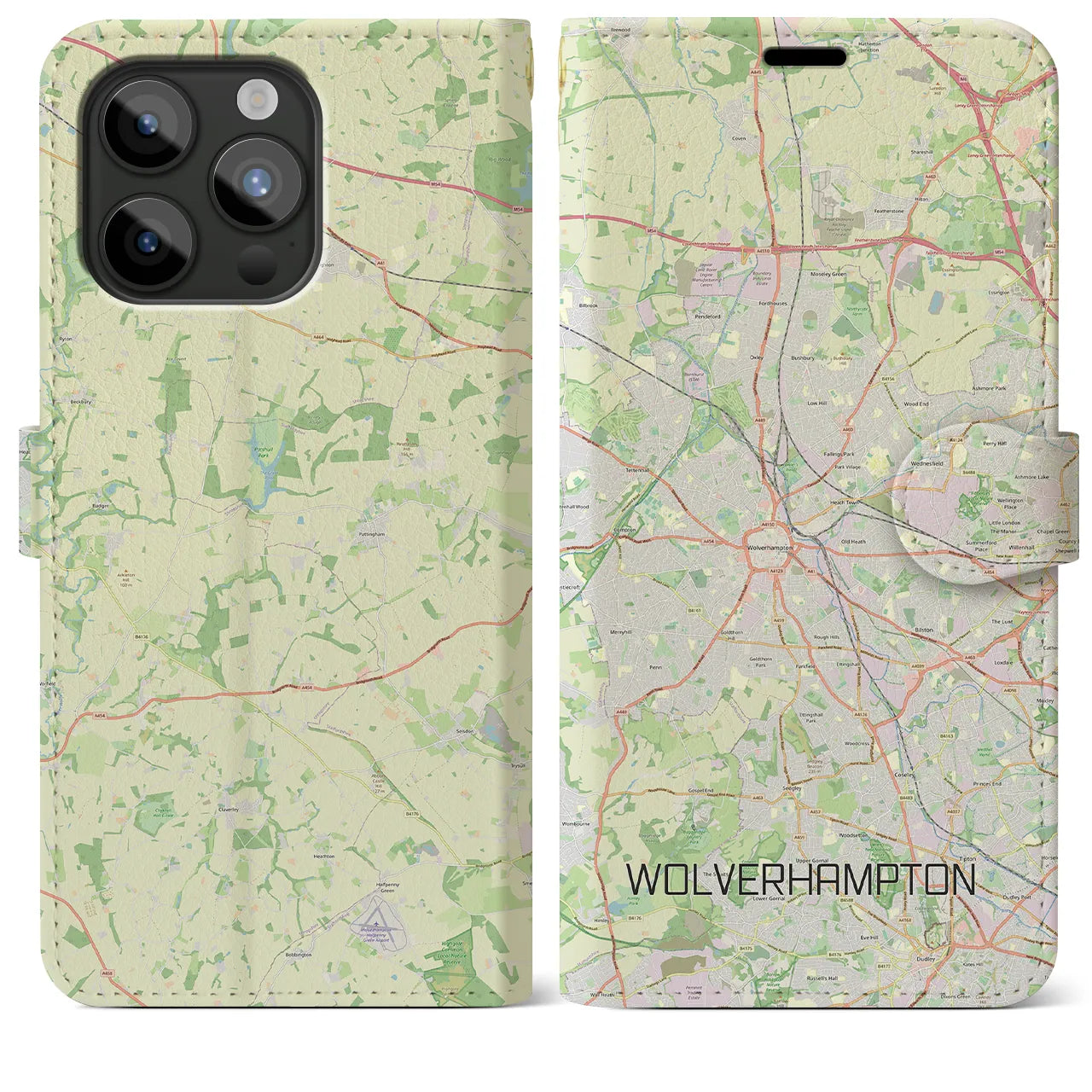 【ウルヴァーハンプトン(イギリス)】地図柄iPhoneケース(手帳タイプ)ナチュラル・iPhone 15 Pro Max 用