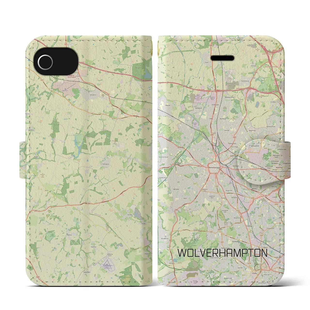 【ウルヴァーハンプトン(イギリス)】地図柄iPhoneケース(手帳タイプ)ナチュラル・iPhone SE(第3 / 第2世代) / 8 / 7 / 6s / 6 用