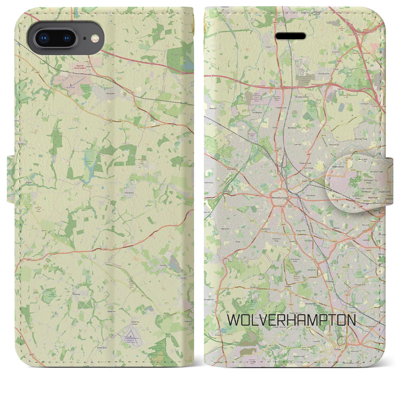【ウルヴァーハンプトン(イギリス)】地図柄iPhoneケース(手帳タイプ)ナチュラル・iPhone 8Plus /7Plus / 6sPlus / 6Plus 用
