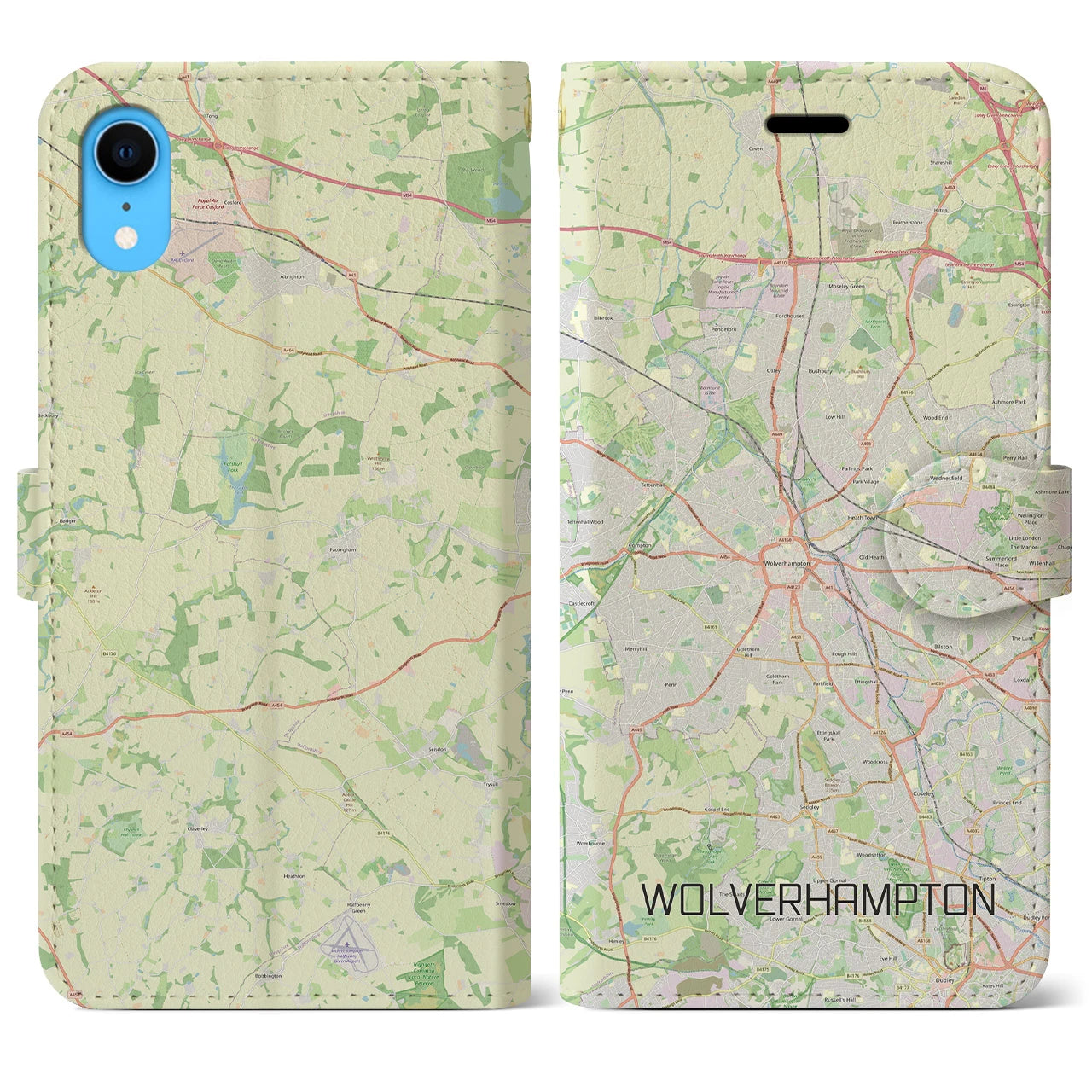 【ウルヴァーハンプトン(イギリス)】地図柄iPhoneケース(手帳タイプ)ナチュラル・iPhone XR 用