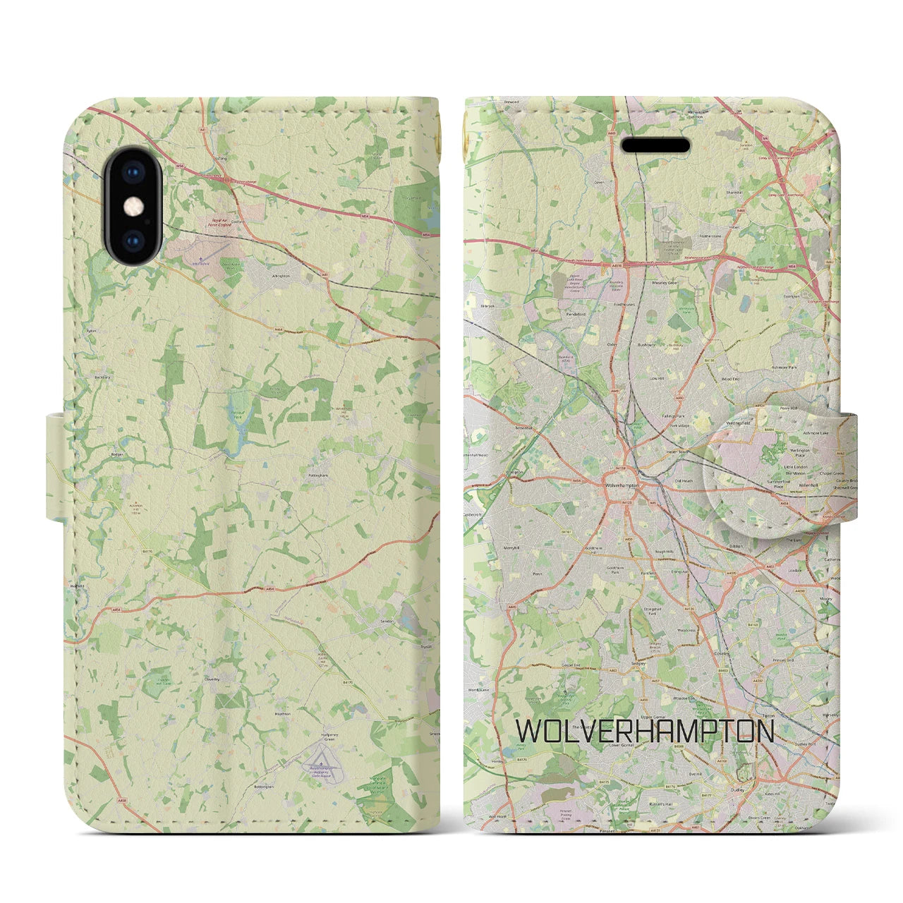 【ウルヴァーハンプトン(イギリス)】地図柄iPhoneケース(手帳タイプ)ナチュラル・iPhone XS / X 用