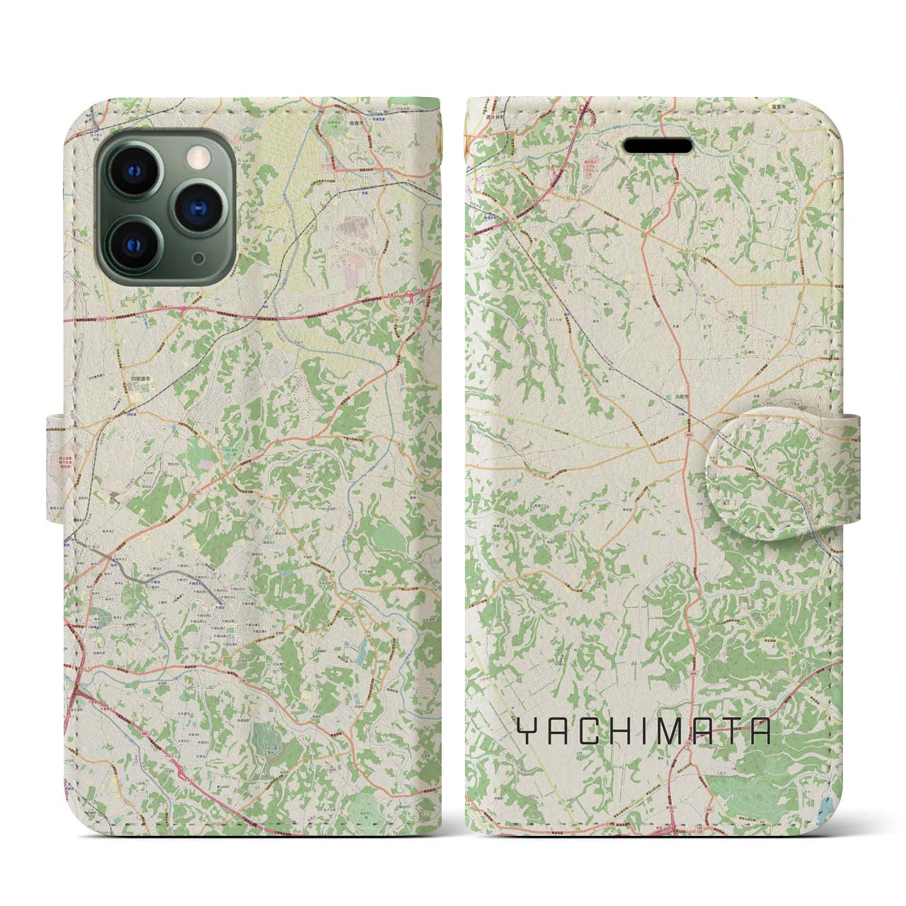 【八街(千葉県)】地図柄iPhoneケース(手帳タイプ)ナチュラル・iPhone 11 Pro 用
