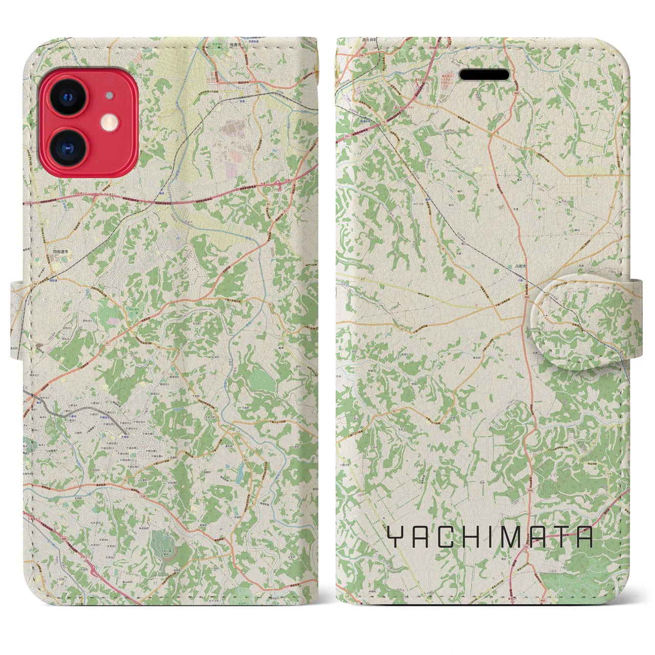 【八街(千葉県)】地図柄iPhoneケース(手帳タイプ)ナチュラル・iPhone 11 用