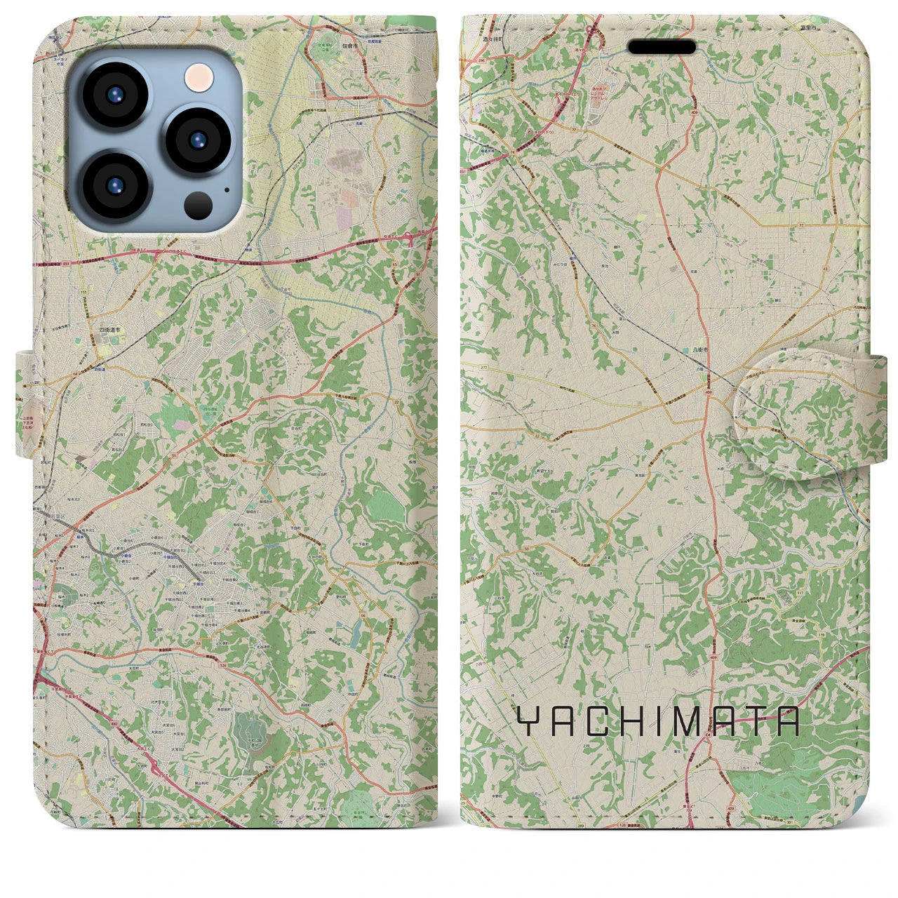 【八街(千葉県)】地図柄iPhoneケース(手帳タイプ)ナチュラル・iPhone 13 Pro Max 用