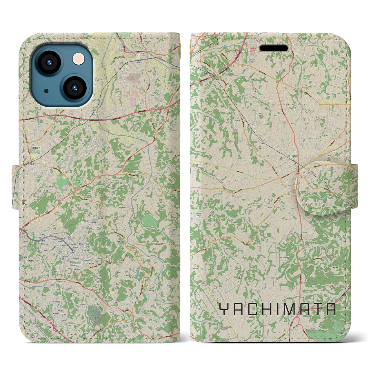 【八街(千葉県)】地図柄iPhoneケース(手帳タイプ)ナチュラル・iPhone 13 用