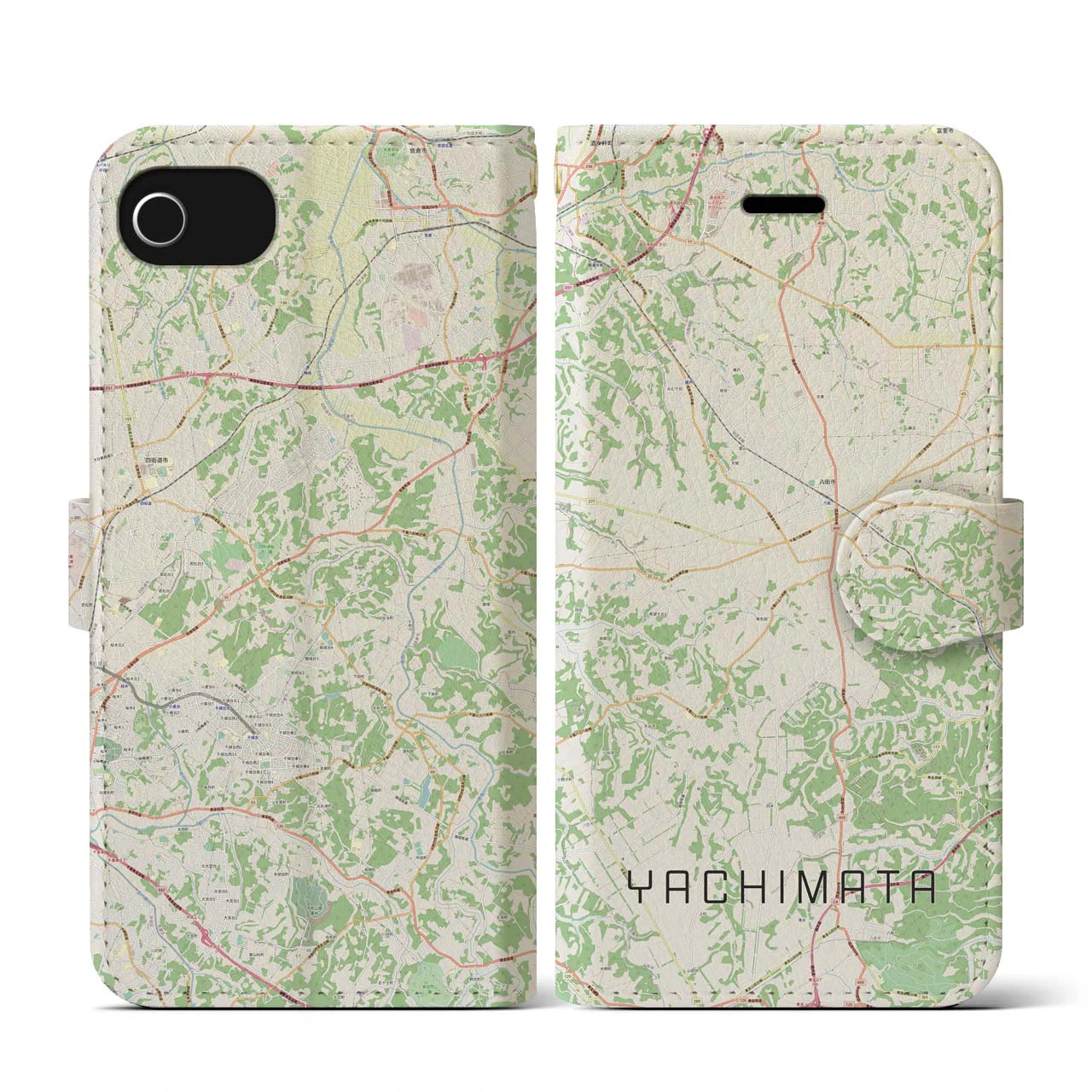【八街(千葉県)】地図柄iPhoneケース(手帳タイプ)ナチュラル・iPhone SE(第3 / 第2世代) / 8 / 7 / 6s / 6 用