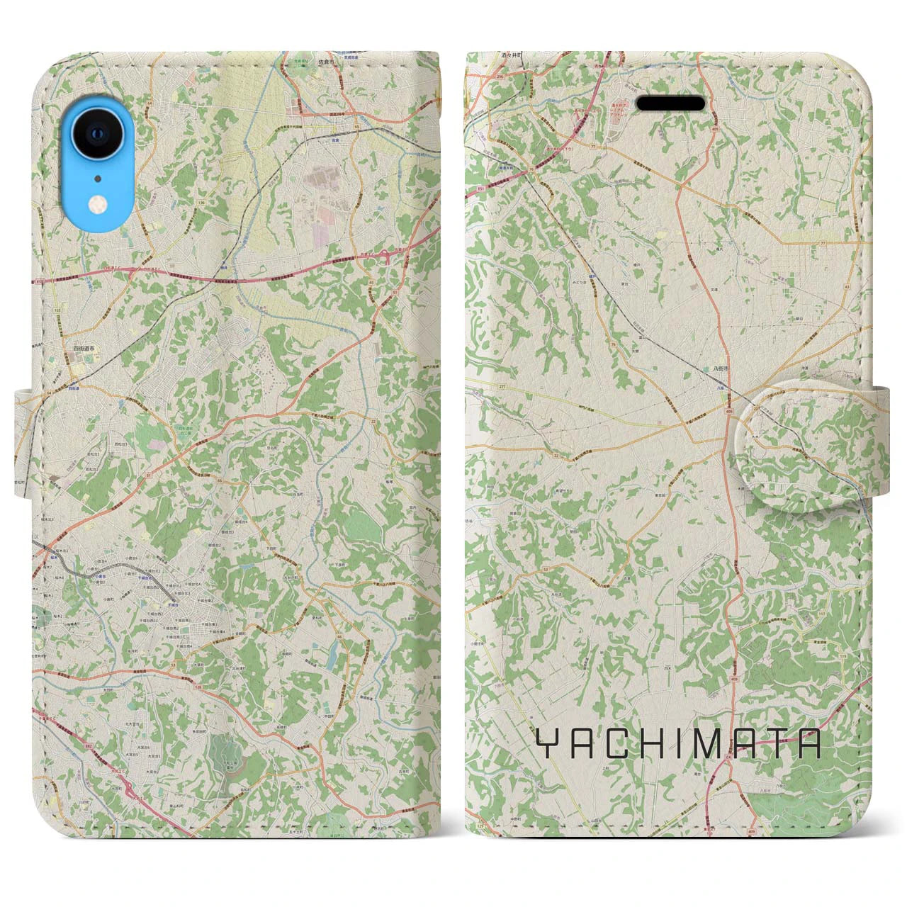 【八街(千葉県)】地図柄iPhoneケース(手帳タイプ)ナチュラル・iPhone XR 用