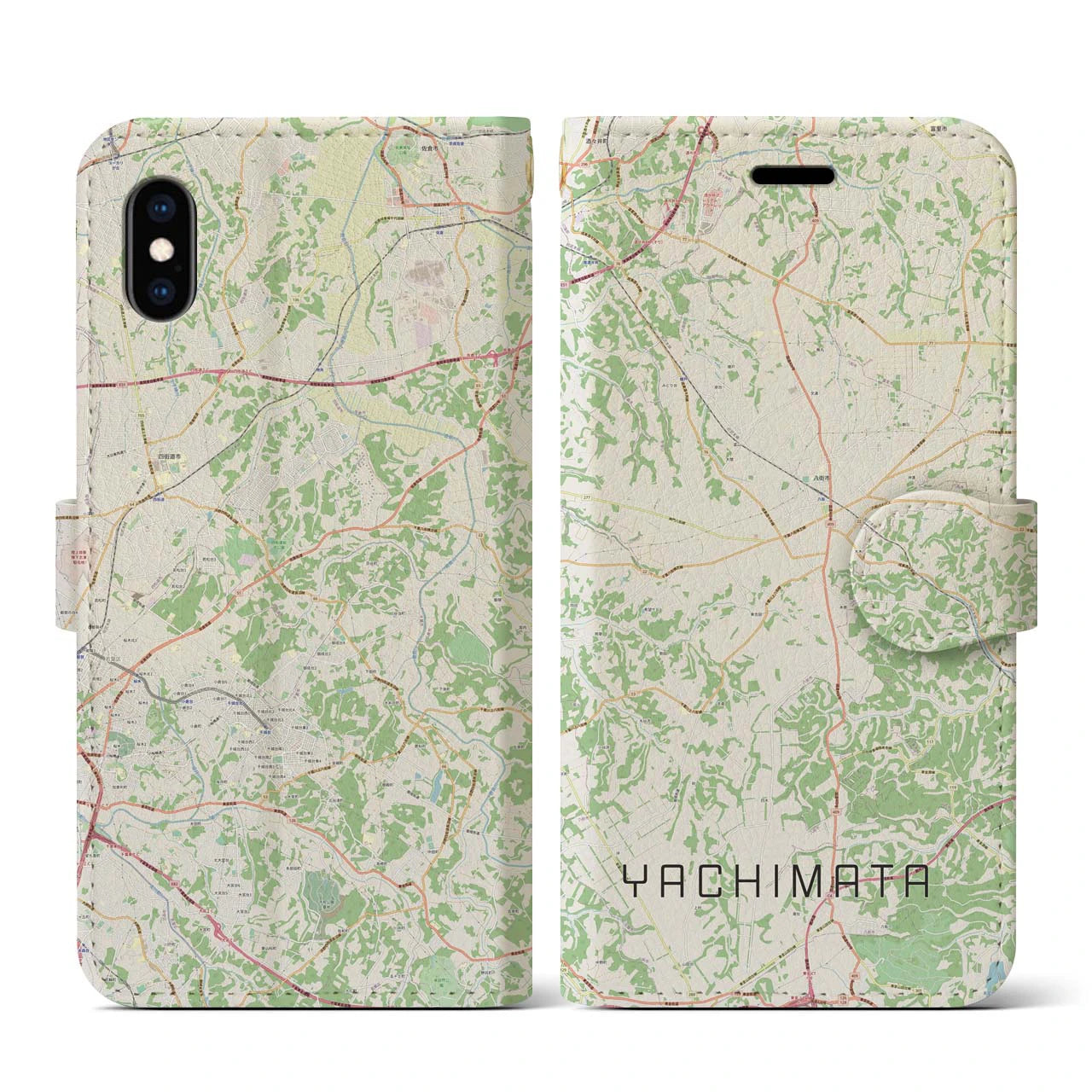 【八街(千葉県)】地図柄iPhoneケース(手帳タイプ)ナチュラル・iPhone XS / X 用