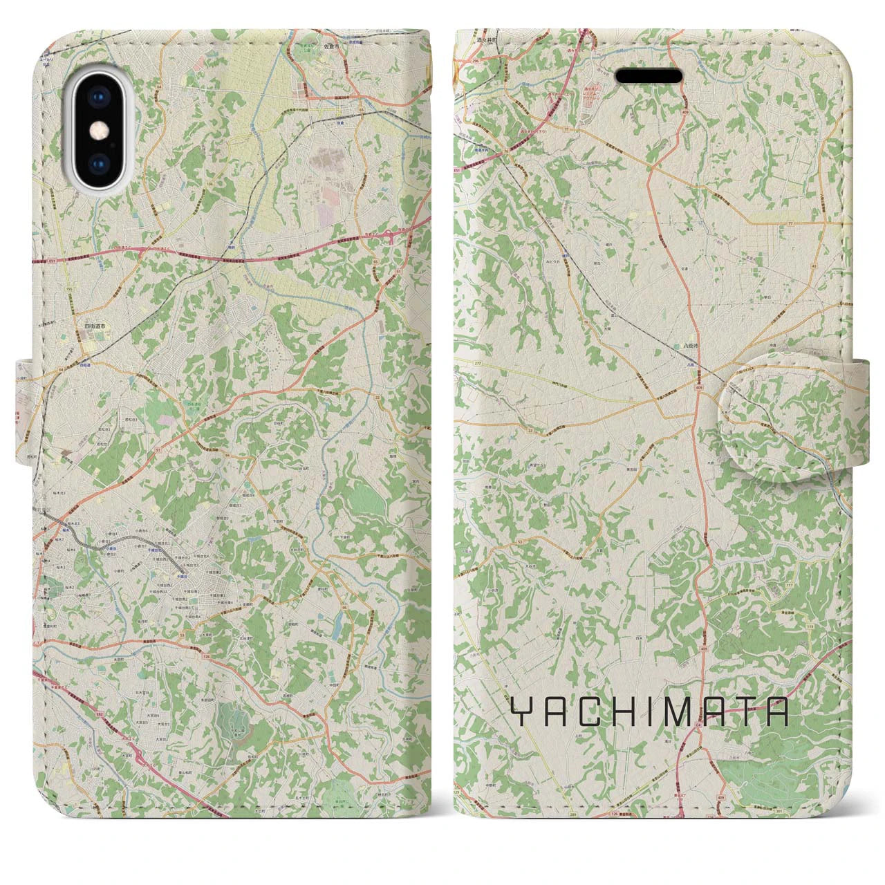【八街(千葉県)】地図柄iPhoneケース(手帳タイプ)ナチュラル・iPhone XS Max 用