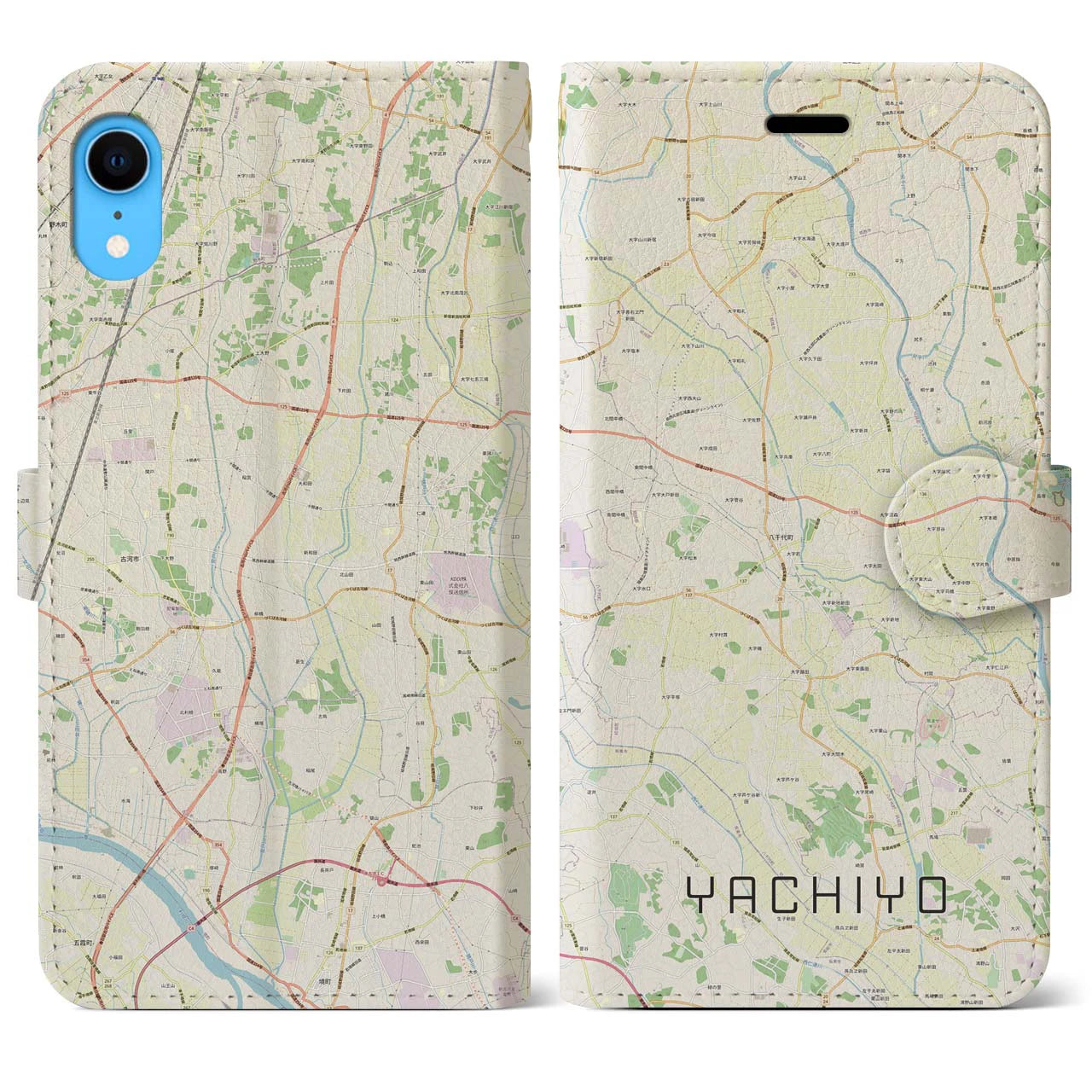 【八千代(茨城県)】地図柄iPhoneケース(手帳タイプ)ナチュラル・iPhone XR 用