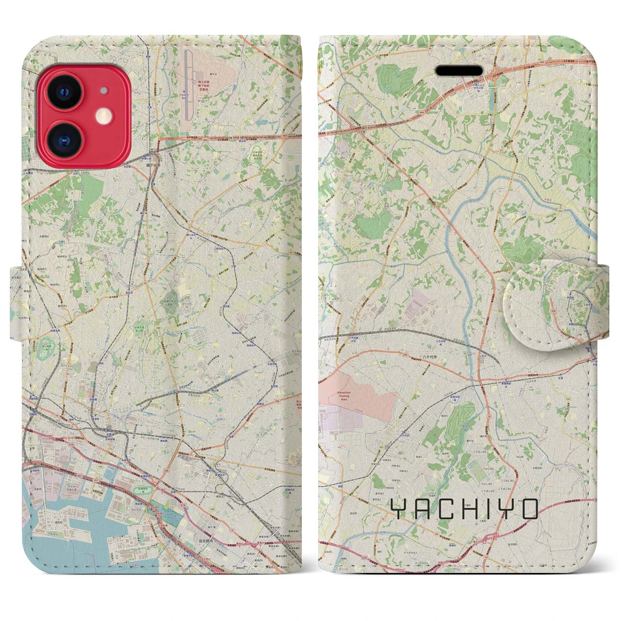 【八千代(千葉県)】地図柄iPhoneケース(手帳タイプ)ナチュラル・iPhone 11 用