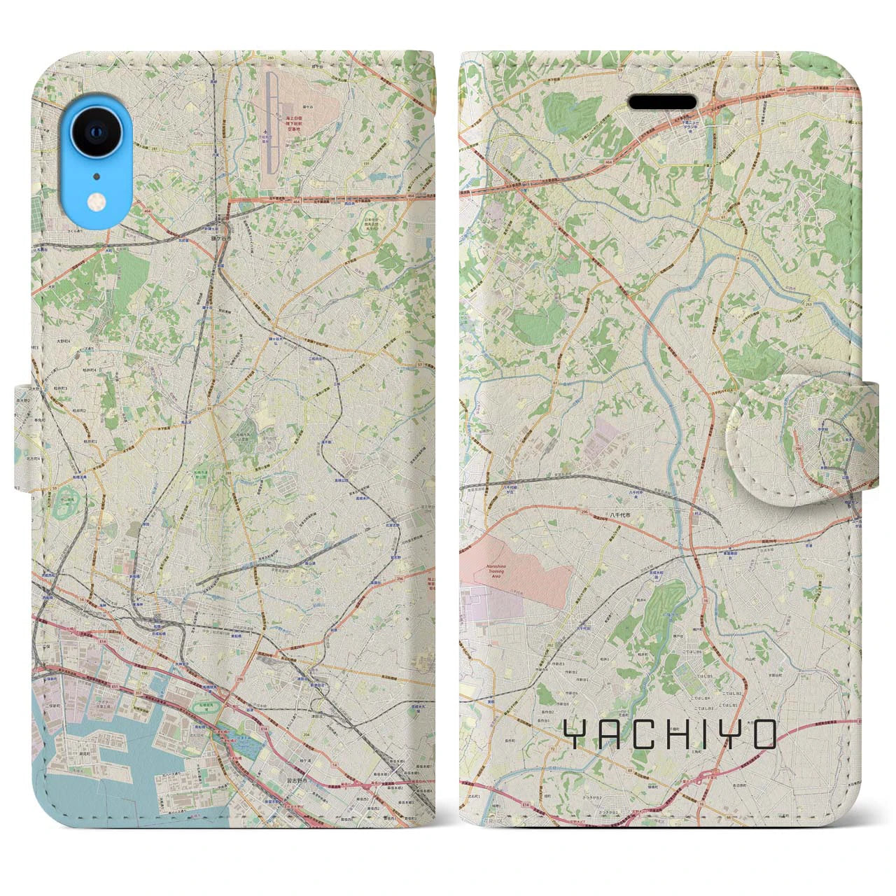 【八千代(千葉県)】地図柄iPhoneケース(手帳タイプ)ナチュラル・iPhone XR 用
