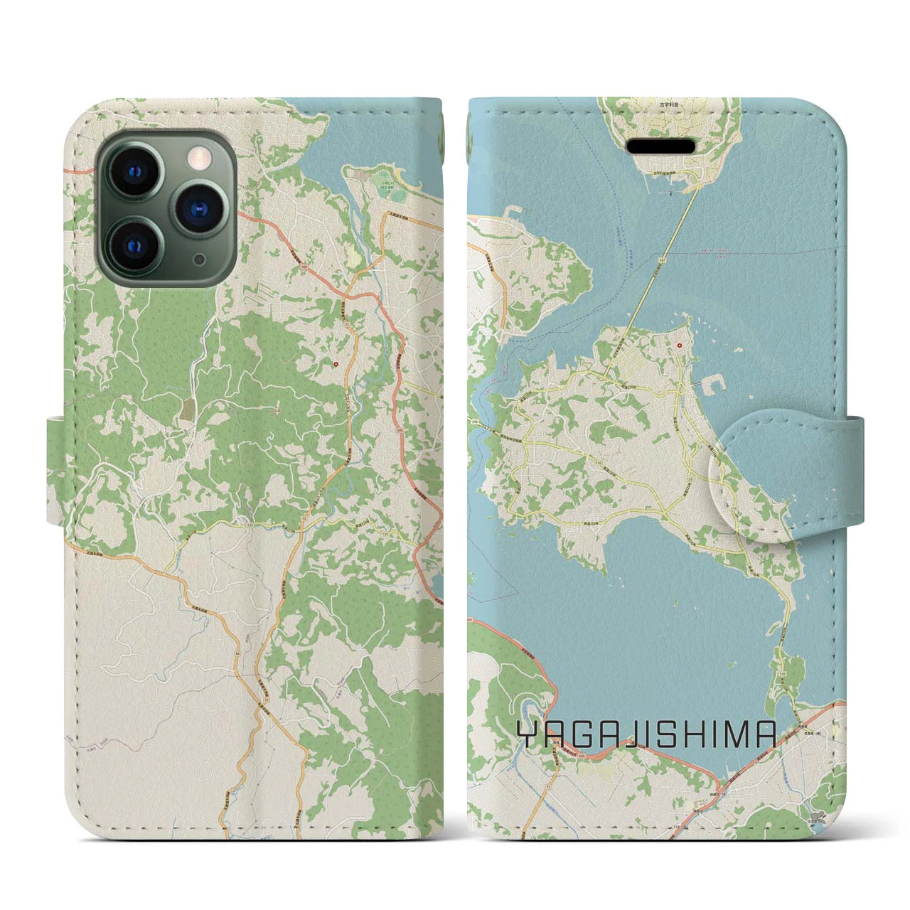 【屋我地島(沖縄県)】地図柄iPhoneケース(手帳タイプ)ナチュラル・iPhone 11 Pro 用