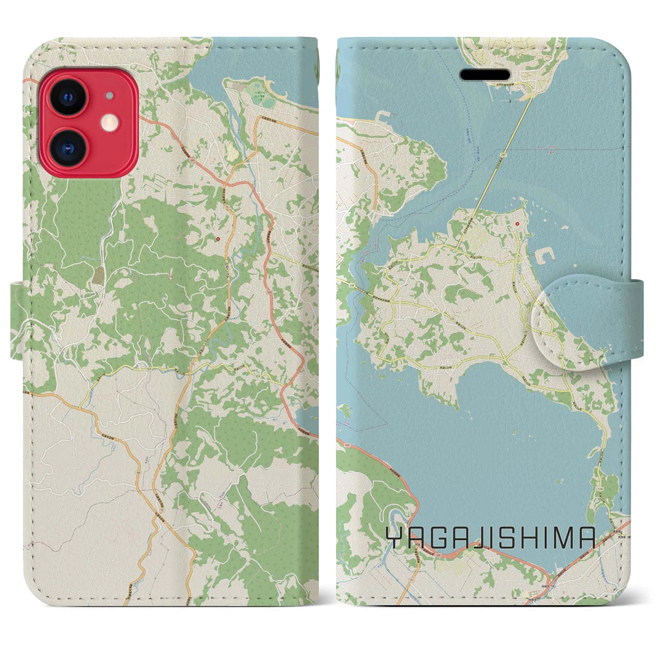 【屋我地島(沖縄県)】地図柄iPhoneケース(手帳タイプ)ナチュラル・iPhone 11 用