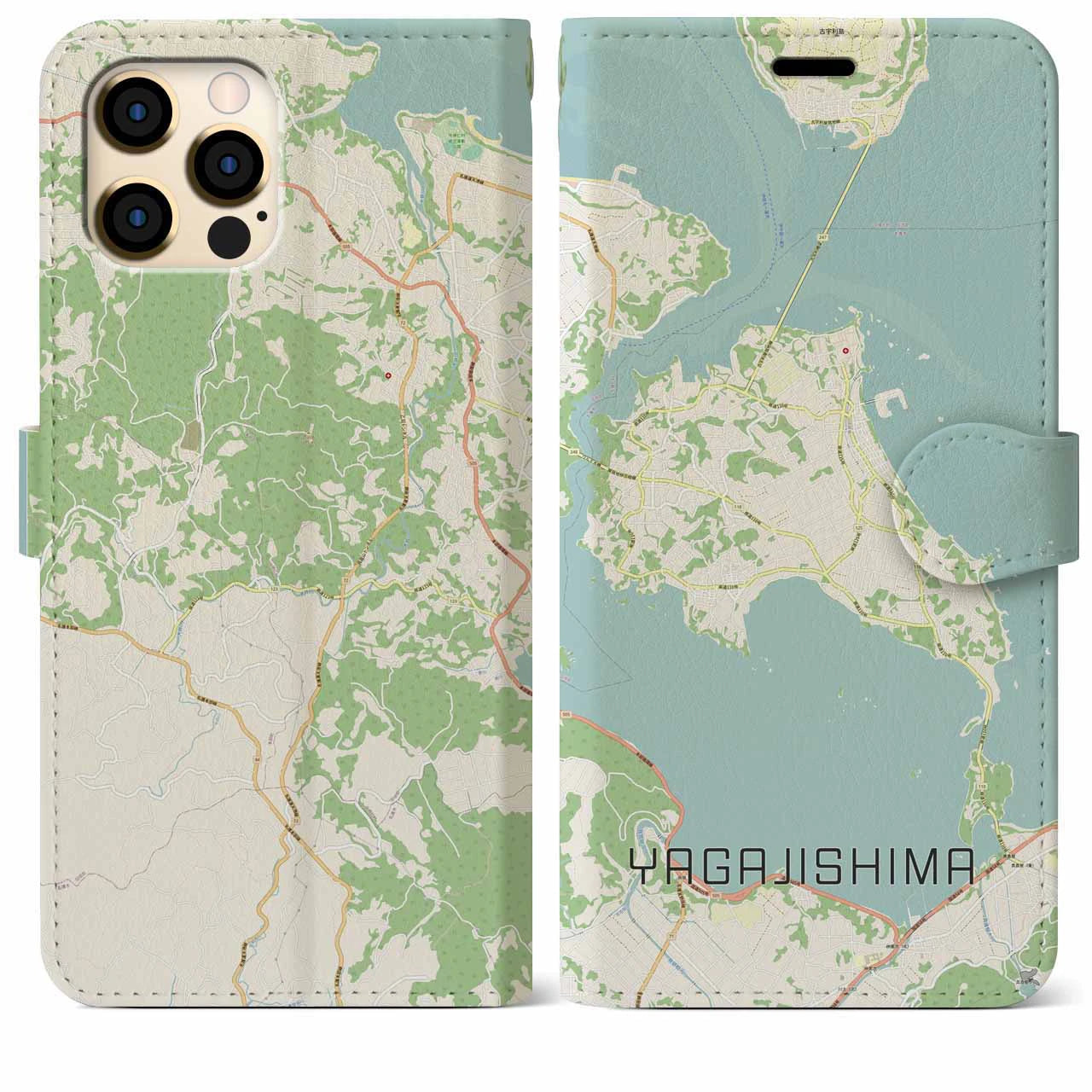【屋我地島(沖縄県)】地図柄iPhoneケース(手帳タイプ)ナチュラル・iPhone 12 Pro Max 用