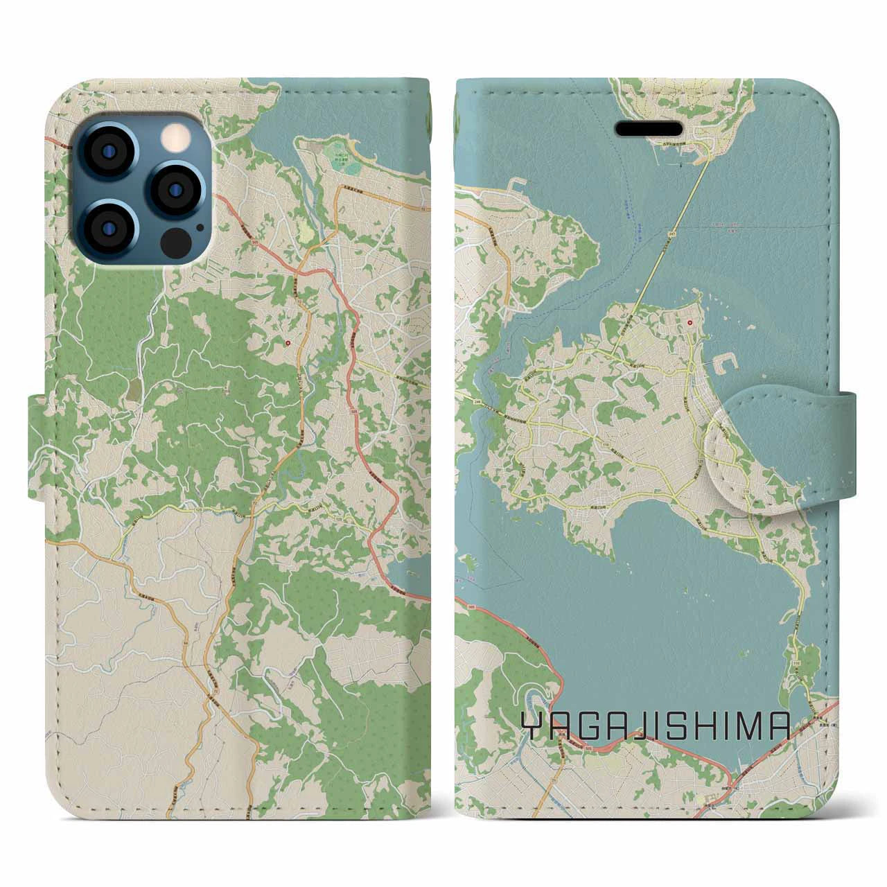 【屋我地島(沖縄県)】地図柄iPhoneケース(手帳タイプ)ナチュラル・iPhone 12 / 12 Pro 用