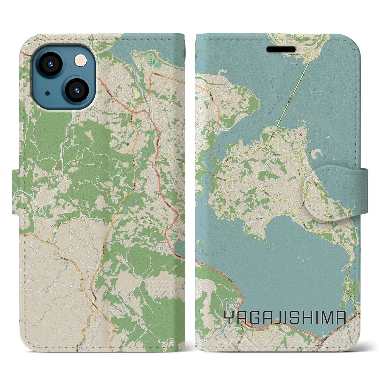 【屋我地島(沖縄県)】地図柄iPhoneケース(手帳タイプ)ナチュラル・iPhone 13 Pro 用