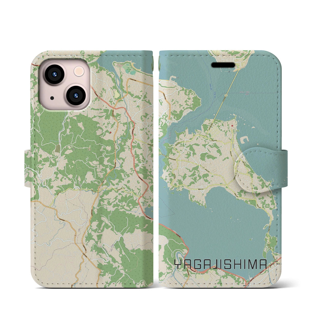 【屋我地島(沖縄県)】地図柄iPhoneケース(手帳タイプ)ナチュラル・iPhone 13 mini 用