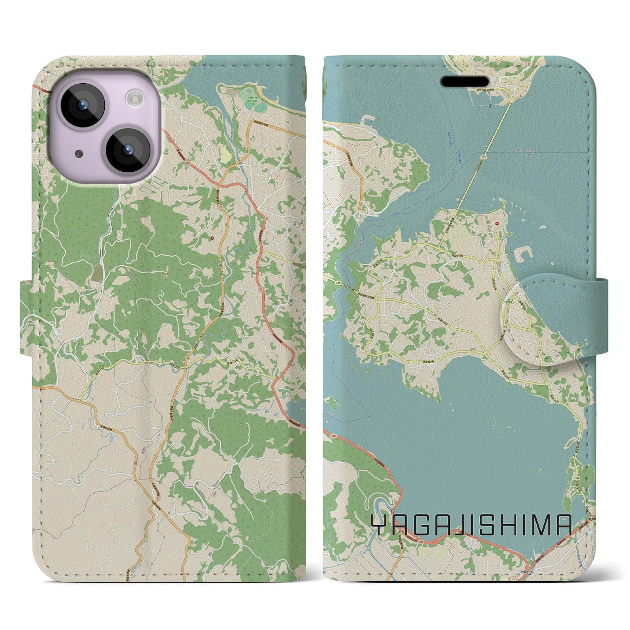 【屋我地島(沖縄県)】地図柄iPhoneケース(手帳タイプ)ナチュラル・iPhone 14 用