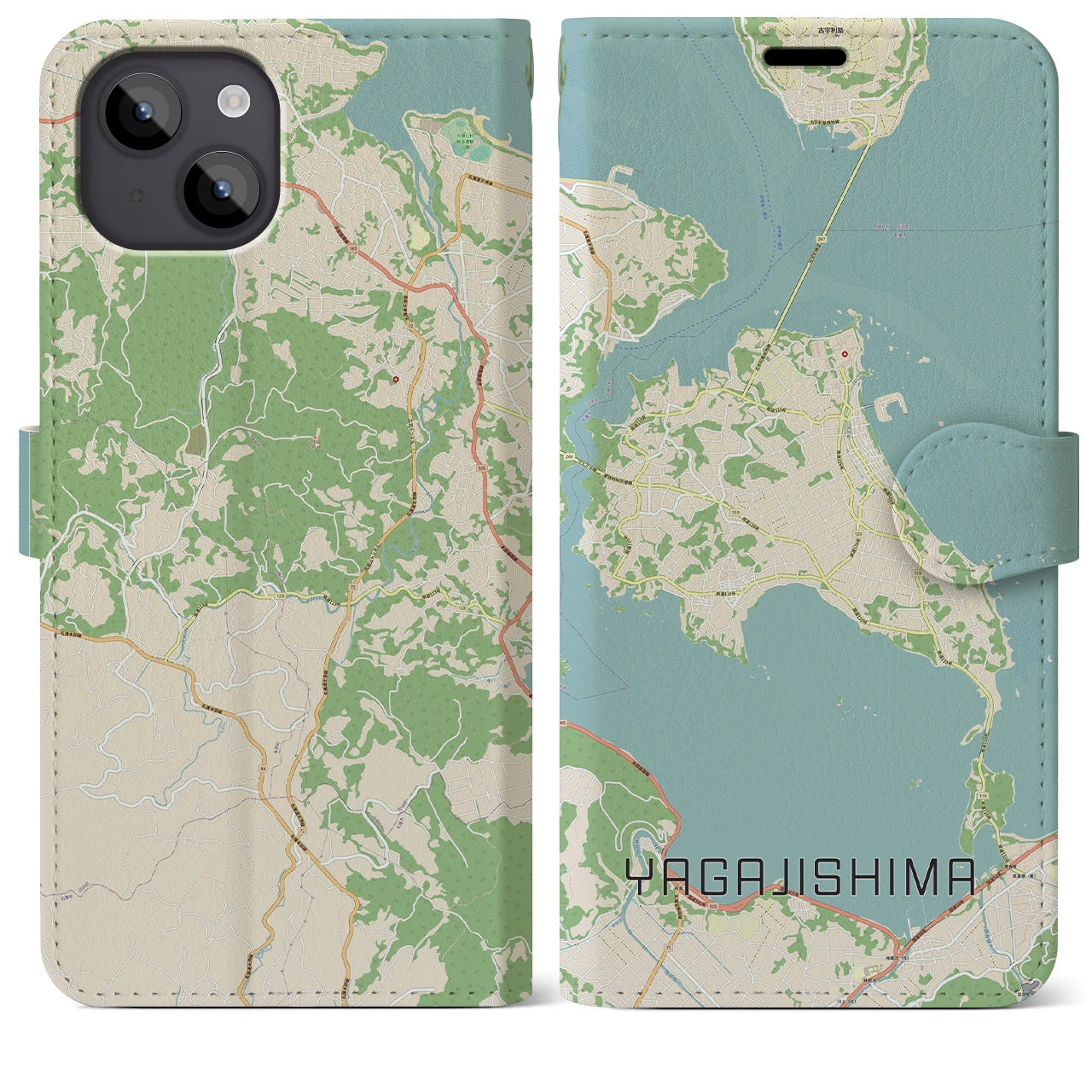 【屋我地島(沖縄県)】地図柄iPhoneケース(手帳タイプ)ナチュラル・iPhone 14 Plus 用