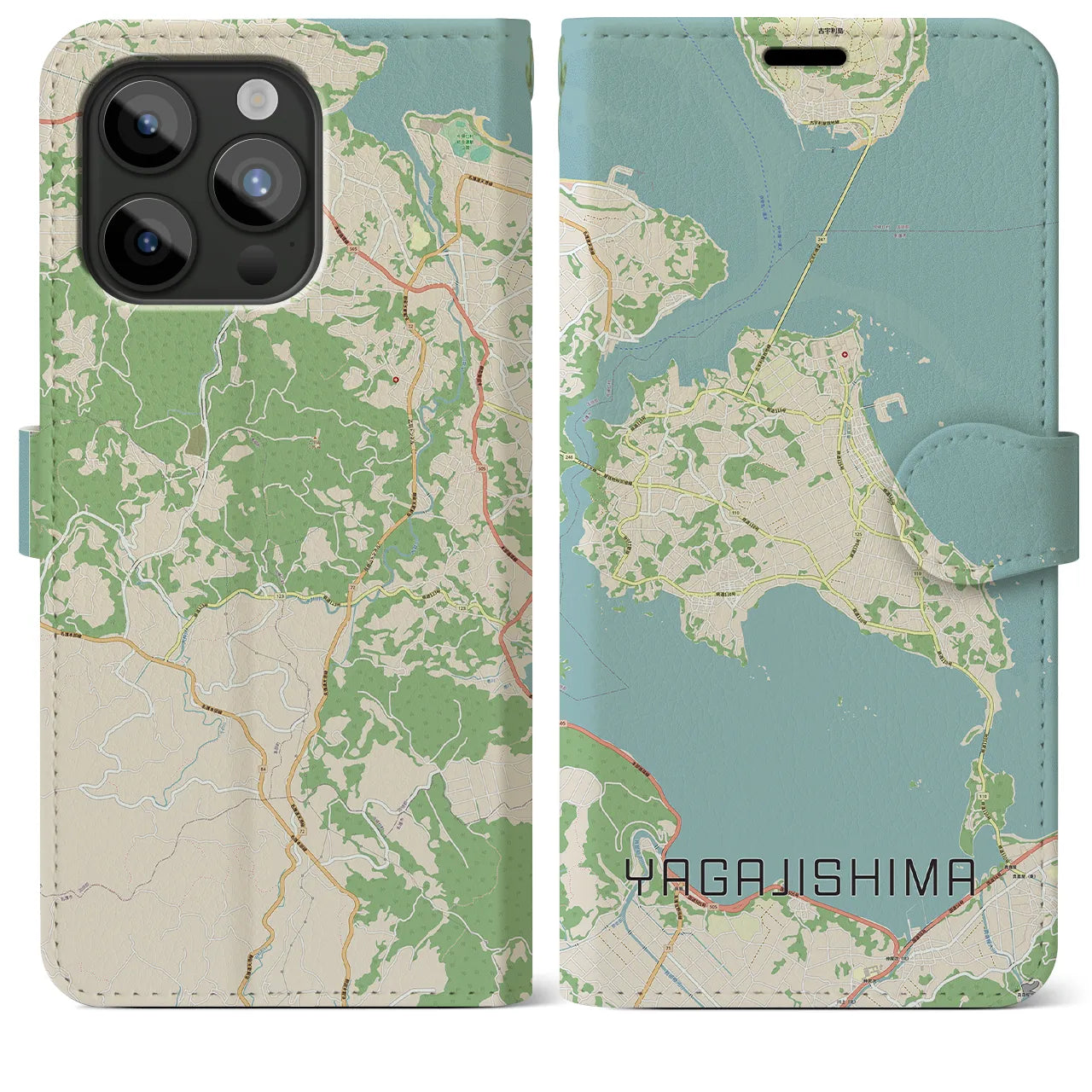 【屋我地島(沖縄県)】地図柄iPhoneケース(手帳タイプ)ナチュラル・iPhone 15 Pro Max 用