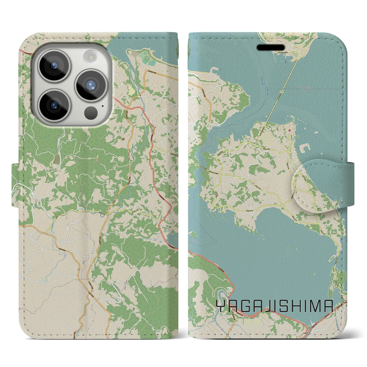 【屋我地島(沖縄県)】地図柄iPhoneケース(手帳タイプ)ナチュラル・iPhone 15 Pro 用