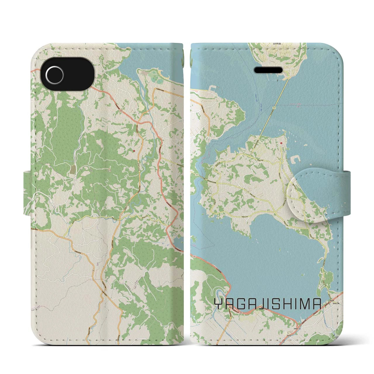 【屋我地島(沖縄県)】地図柄iPhoneケース(手帳タイプ)ナチュラル・iPhone SE(第3 / 第2世代) / 8 / 7 / 6s / 6 用