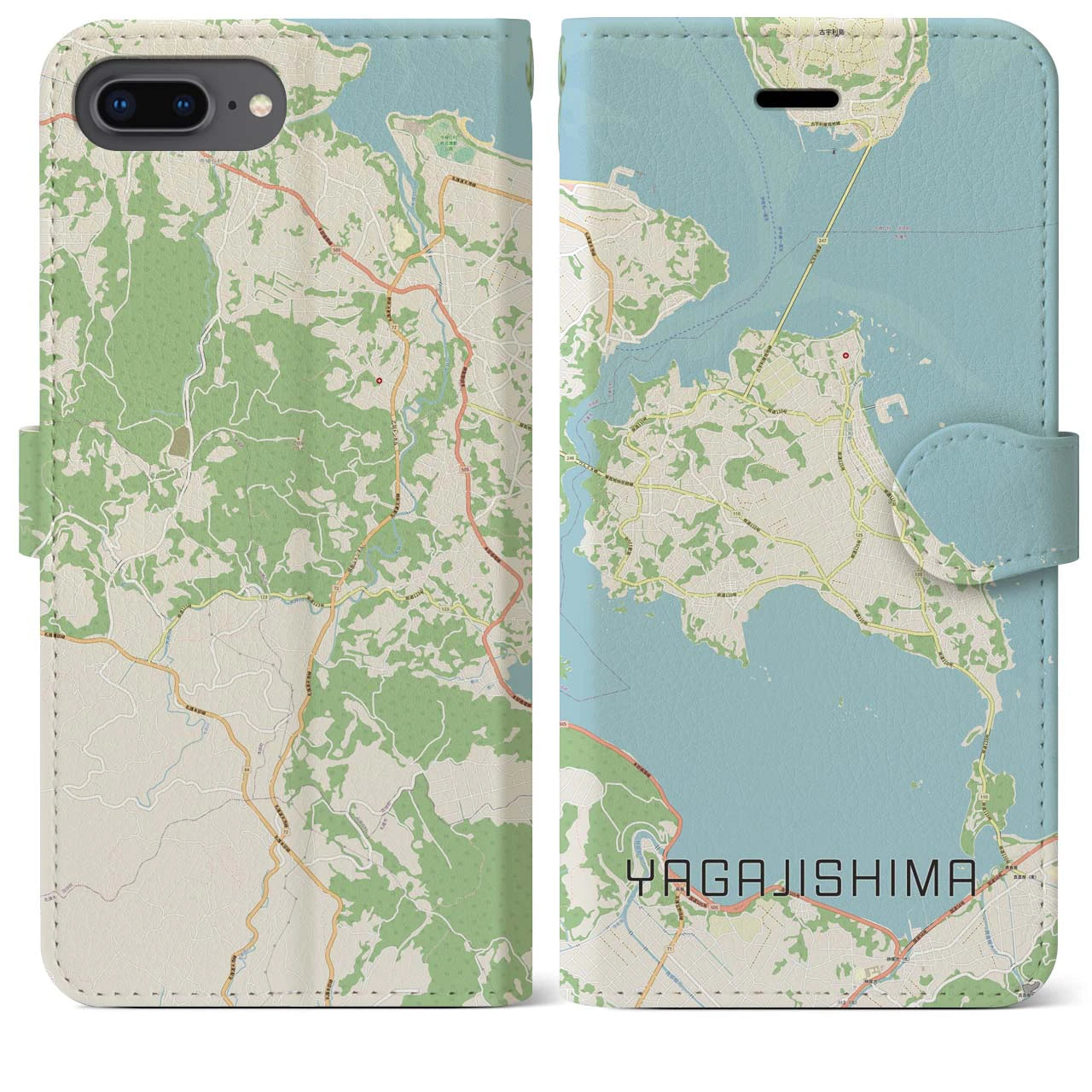 【屋我地島(沖縄県)】地図柄iPhoneケース(手帳タイプ)ナチュラル・iPhone 8Plus /7Plus / 6sPlus / 6Plus 用
