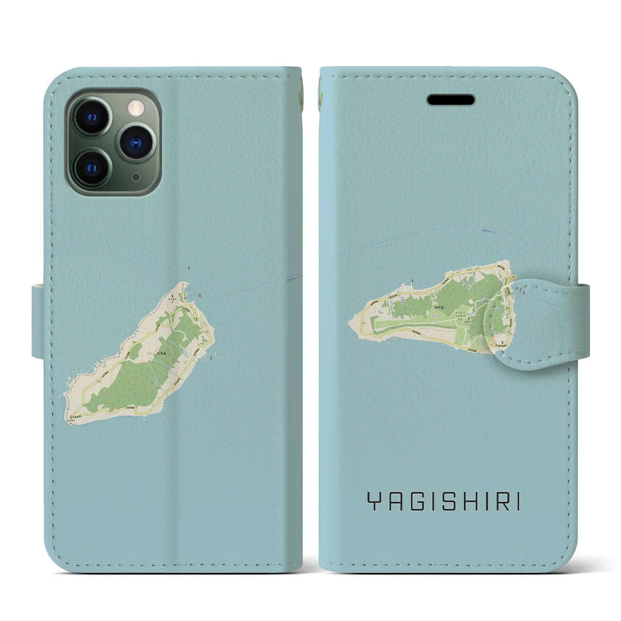 【焼尻(北海道)】地図柄iPhoneケース(手帳タイプ)ナチュラル・iPhone 11 Pro 用