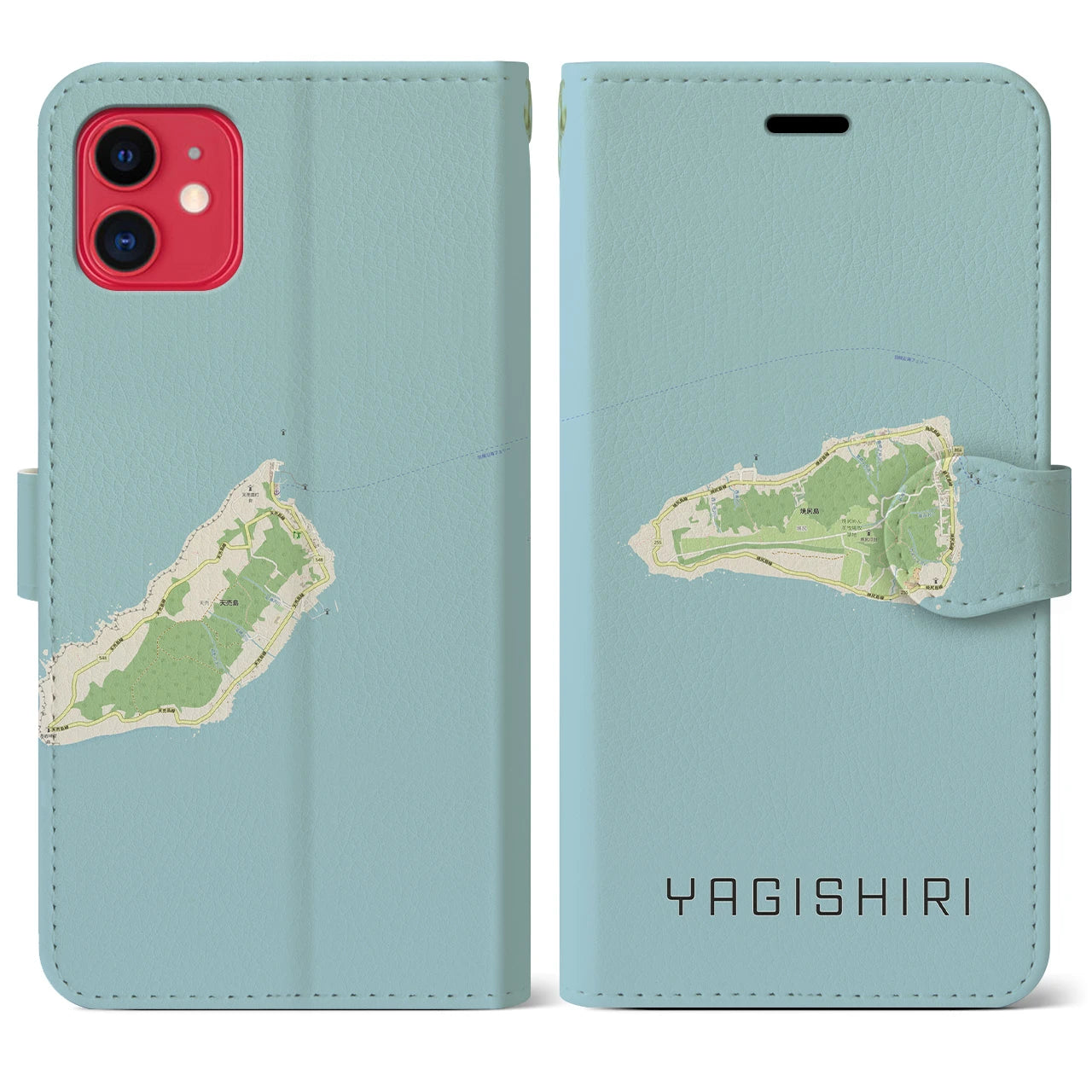 【焼尻(北海道)】地図柄iPhoneケース(手帳タイプ)ナチュラル・iPhone 11 用