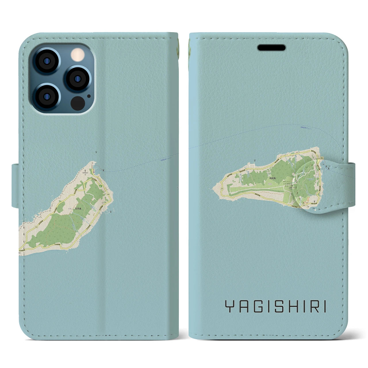 【焼尻(北海道)】地図柄iPhoneケース(手帳タイプ)ナチュラル・iPhone 12 / 12 Pro 用