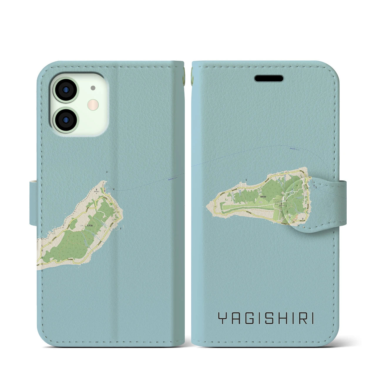 【焼尻(北海道)】地図柄iPhoneケース(手帳タイプ)ナチュラル・iPhone 12 mini 用
