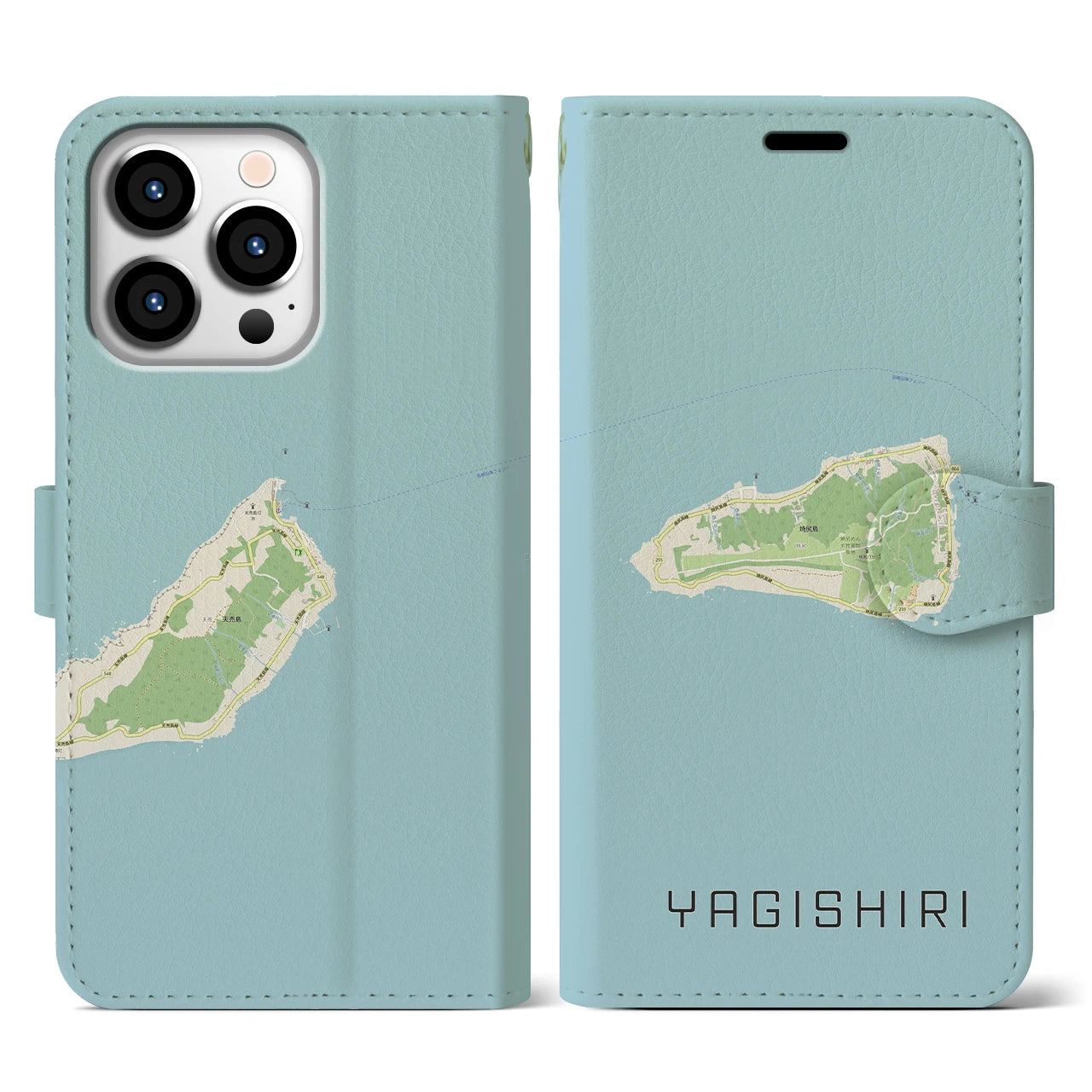 【焼尻(北海道)】地図柄iPhoneケース(手帳タイプ)ナチュラル・iPhone 13 Pro 用