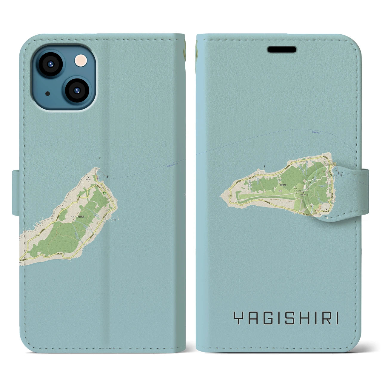 【焼尻(北海道)】地図柄iPhoneケース(手帳タイプ)ナチュラル・iPhone 13 用