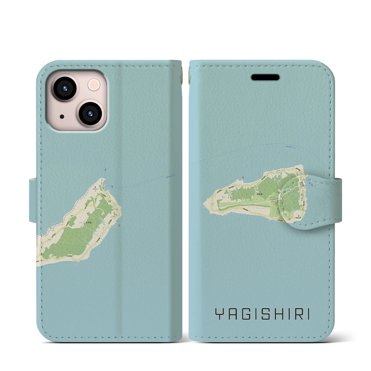 【焼尻(北海道)】地図柄iPhoneケース(手帳タイプ)ナチュラル・iPhone 13 mini 用
