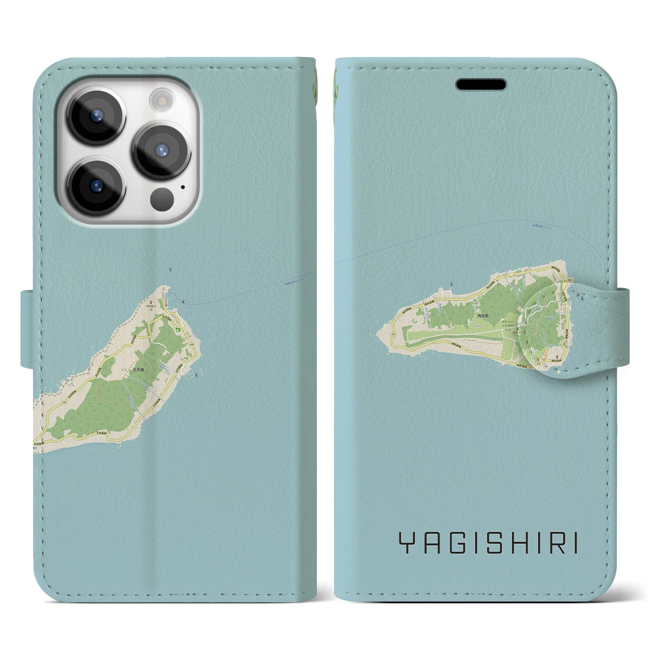 【焼尻(北海道)】地図柄iPhoneケース(手帳タイプ)ナチュラル・iPhone 14 Pro 用