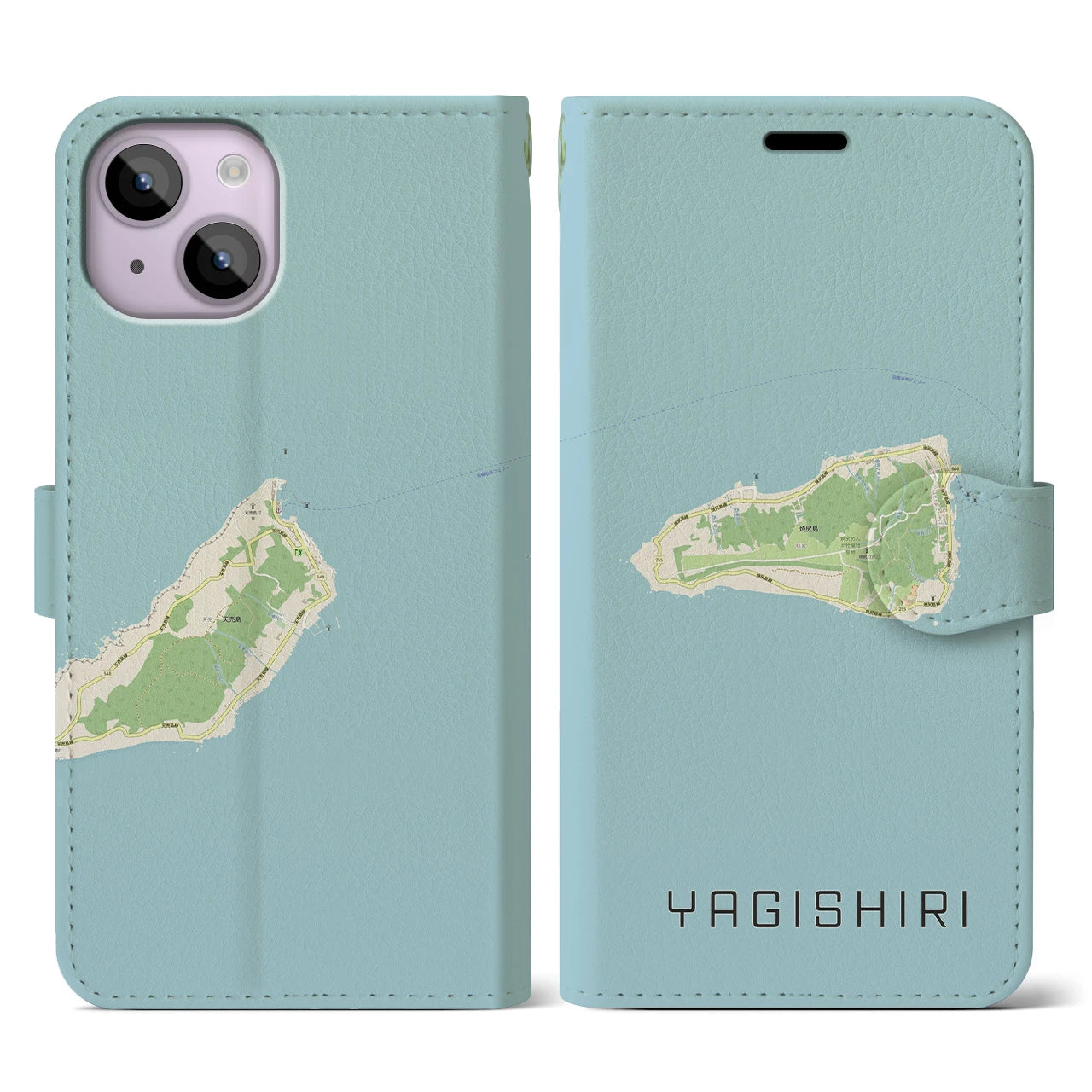【焼尻(北海道)】地図柄iPhoneケース(手帳タイプ)ナチュラル・iPhone 14 用
