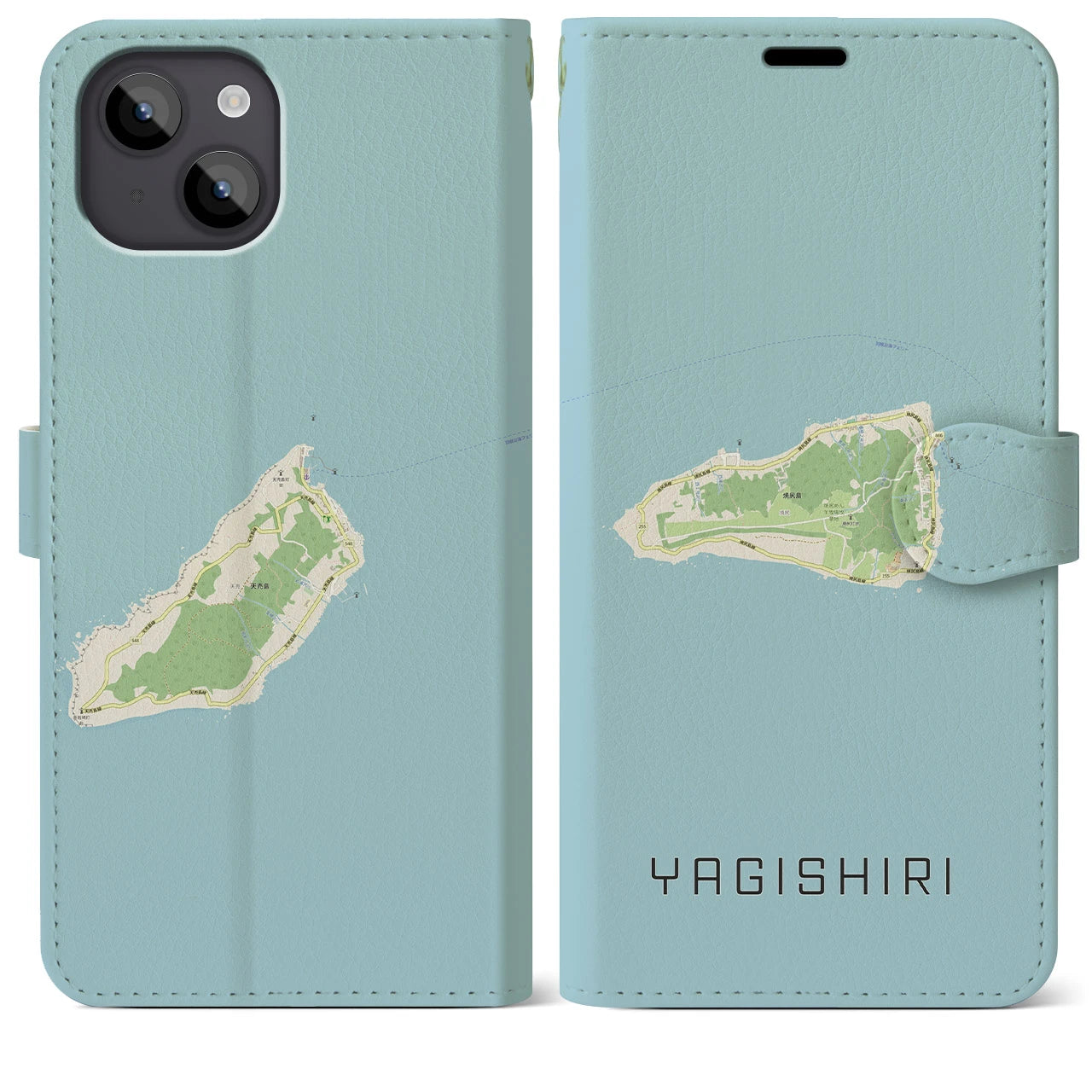 【焼尻(北海道)】地図柄iPhoneケース(手帳タイプ)ナチュラル・iPhone 14 Plus 用