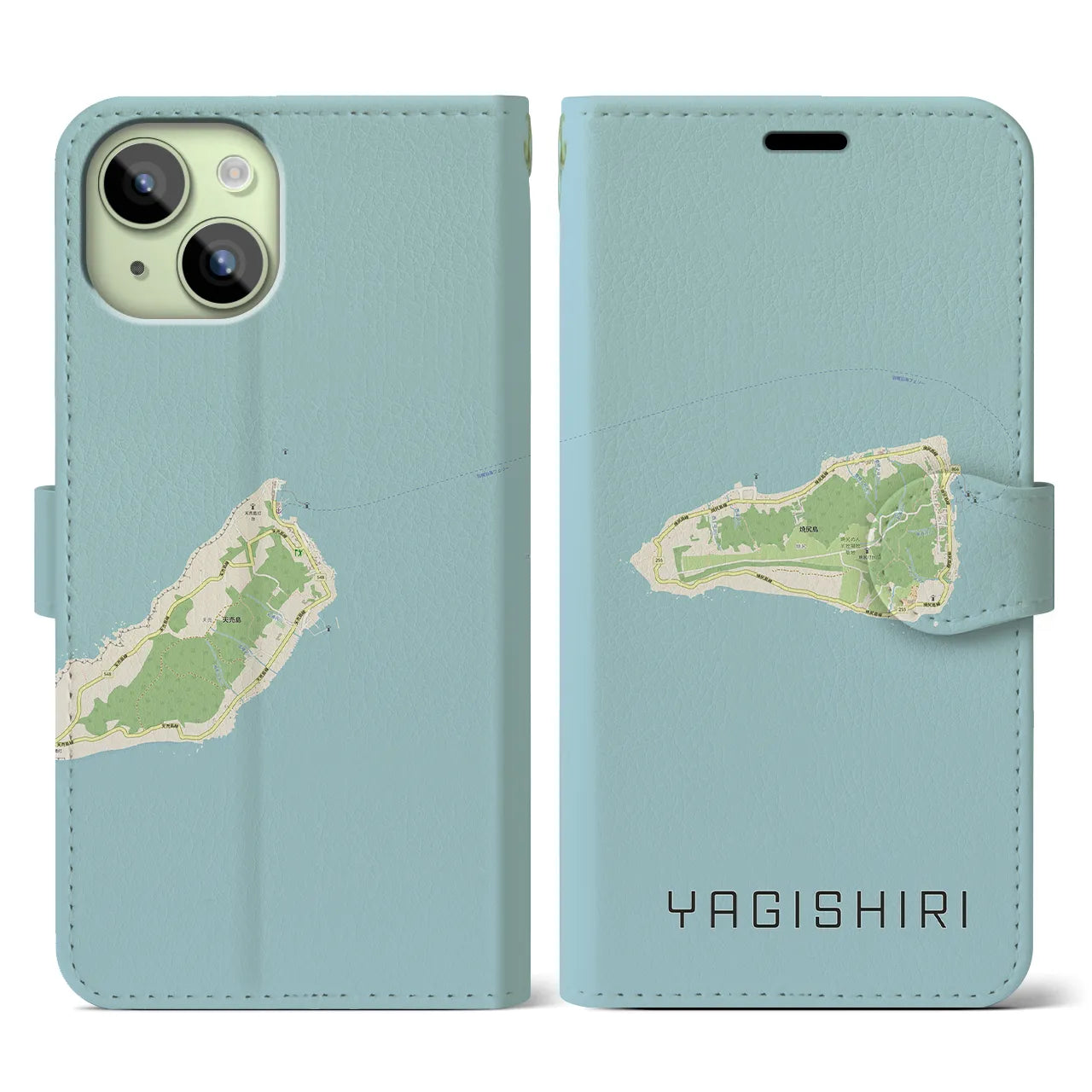 【焼尻(北海道)】地図柄iPhoneケース(手帳タイプ)ナチュラル・iPhone 15 用