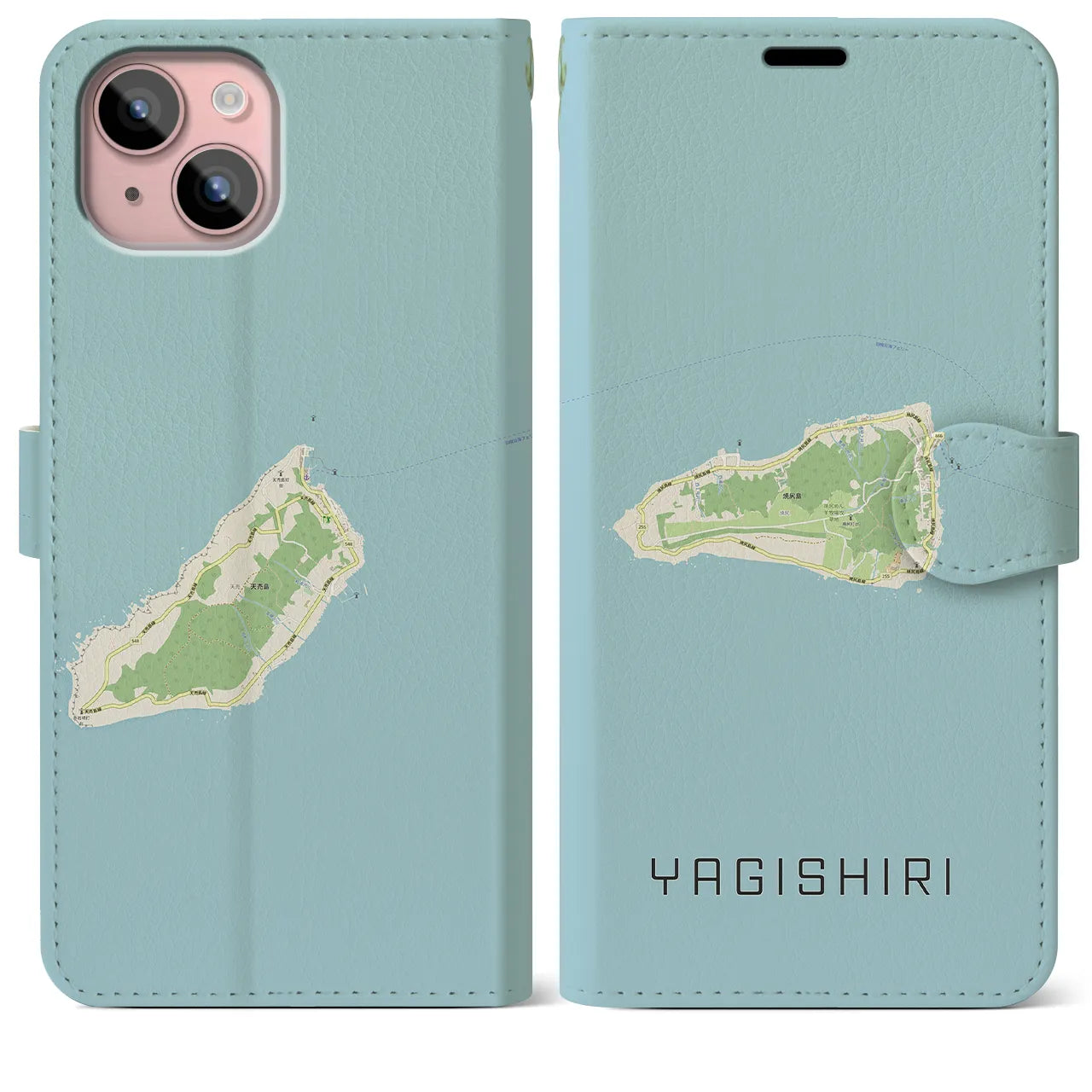 【焼尻(北海道)】地図柄iPhoneケース(手帳タイプ)ナチュラル・iPhone 15 Plus 用