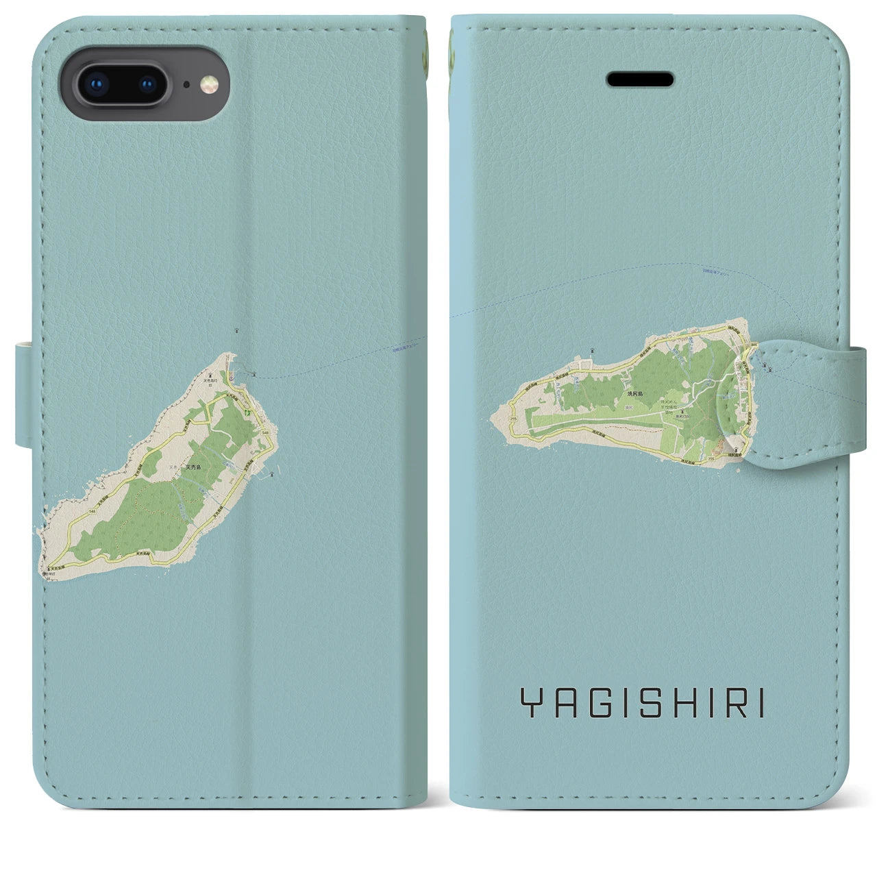 【焼尻(北海道)】地図柄iPhoneケース(手帳タイプ)ナチュラル・iPhone 8Plus /7Plus / 6sPlus / 6Plus 用