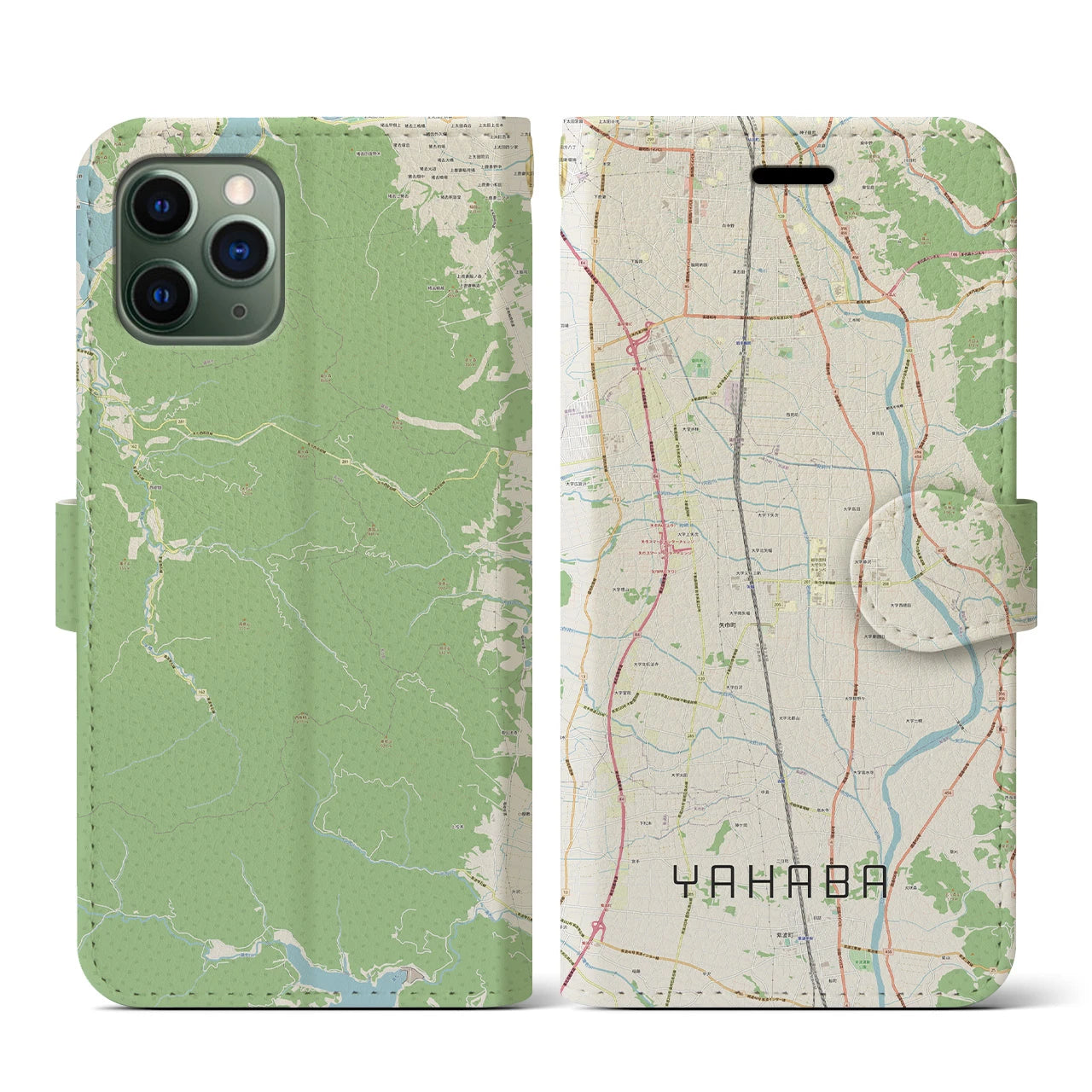 【矢巾(岩手県)】地図柄iPhoneケース(手帳タイプ)ナチュラル・iPhone 11 Pro 用