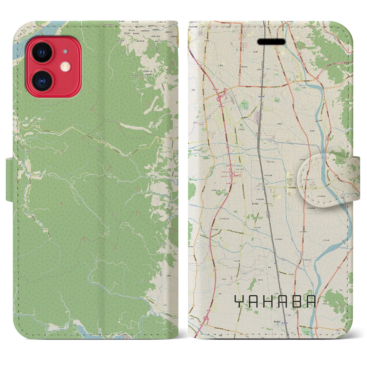 【矢巾(岩手県)】地図柄iPhoneケース(手帳タイプ)ナチュラル・iPhone 11 用